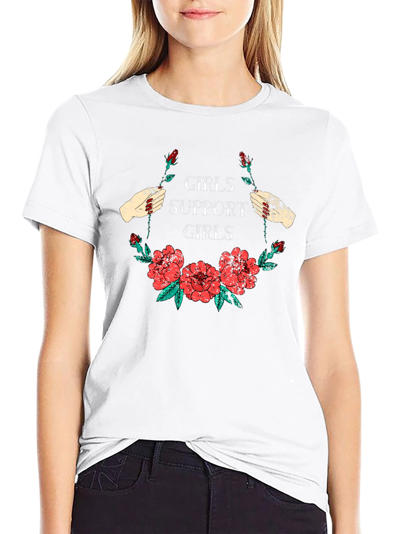 Girls Support Girls Graphic T-Shirt Floral Design