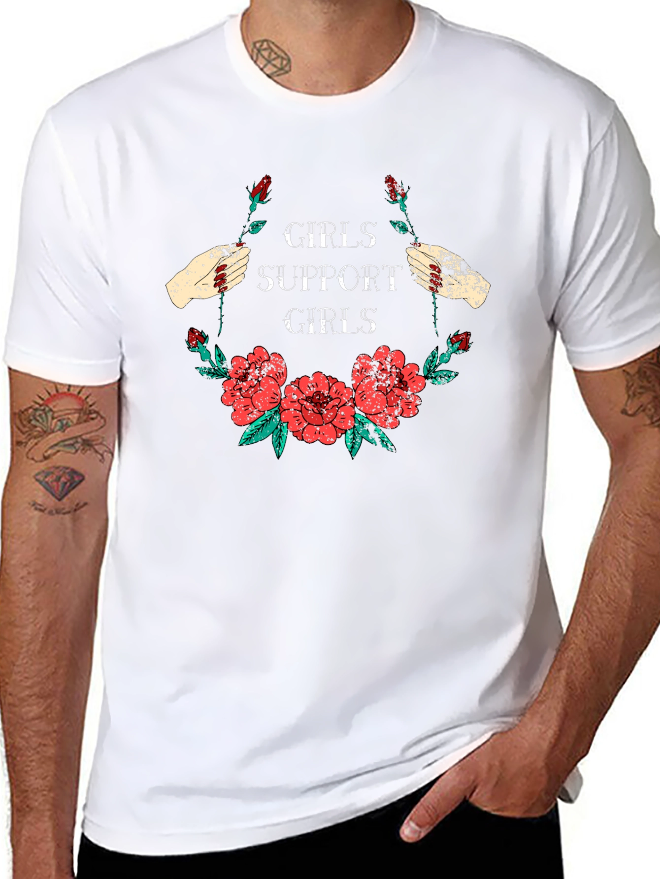 Girls Support Girls Graphic T-Shirt Floral Design