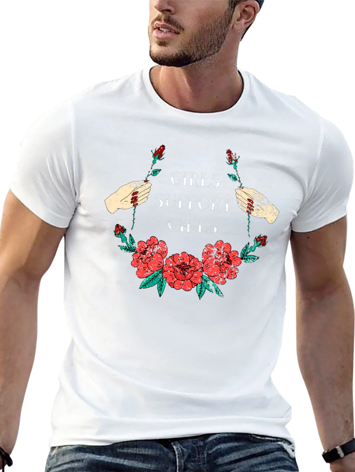 Girls Support Girls Graphic T-Shirt Floral Design