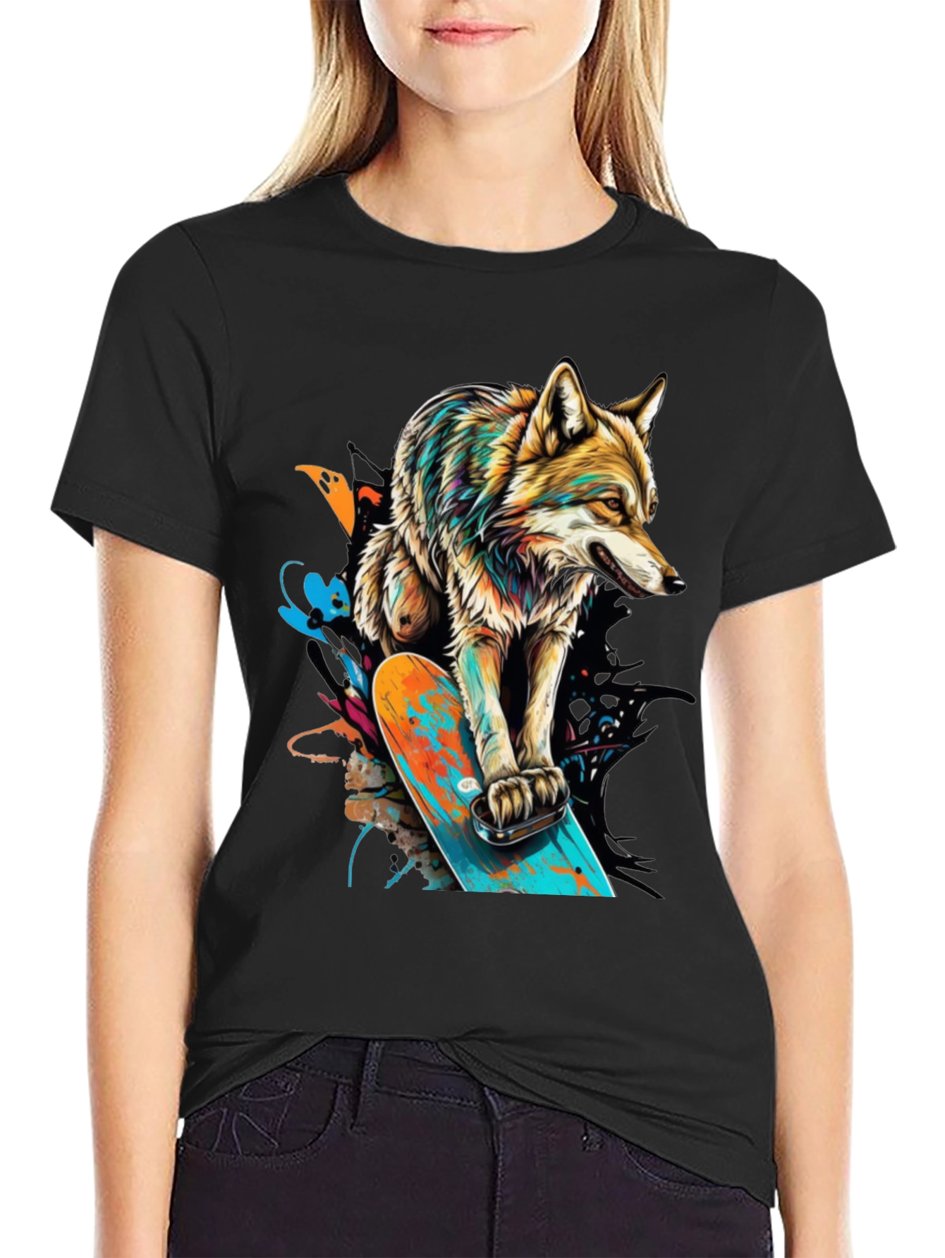 Wolf on Skateboard Graphic T-Shirt