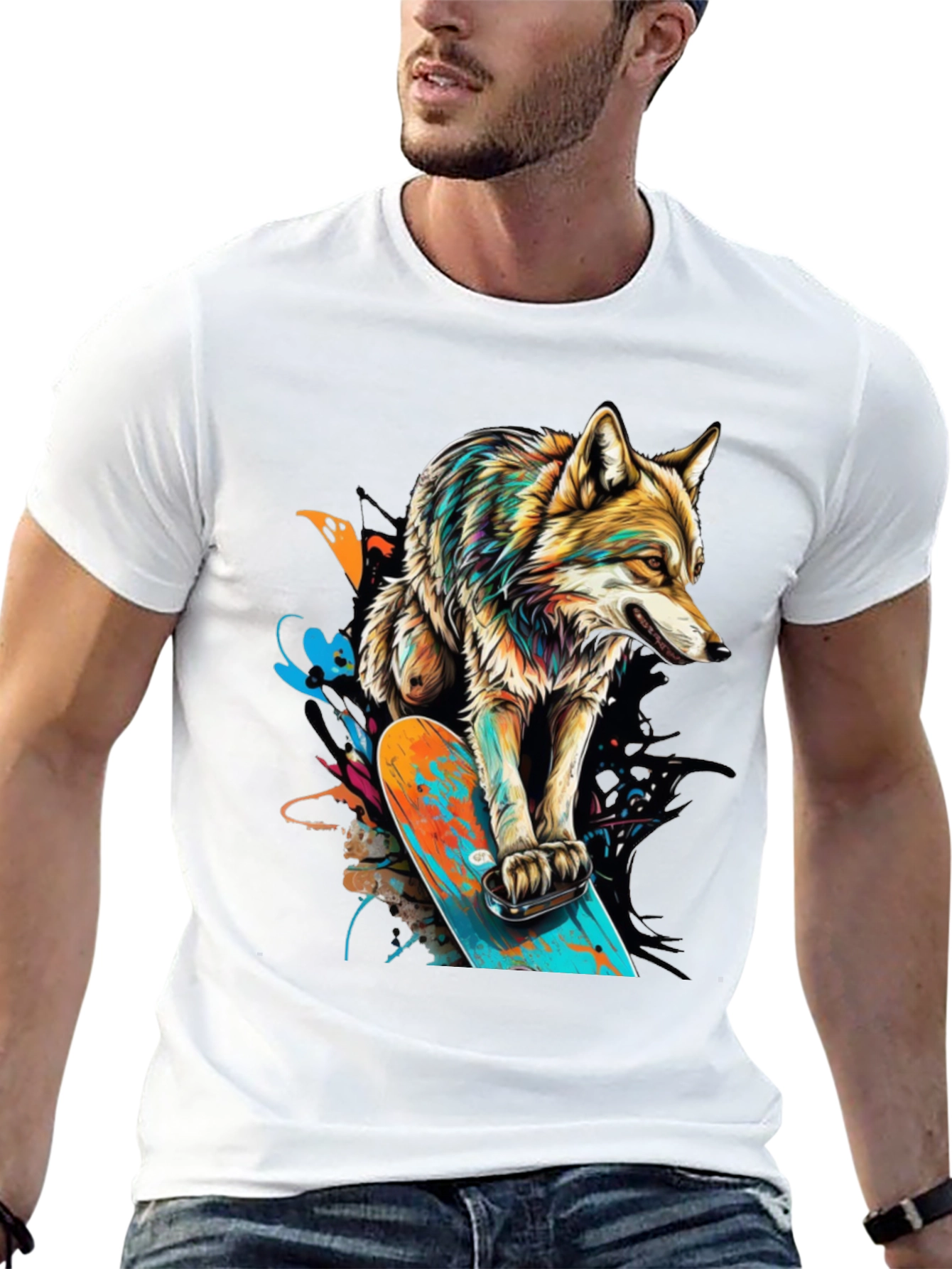 Wolf on Skateboard Graphic T-Shirt