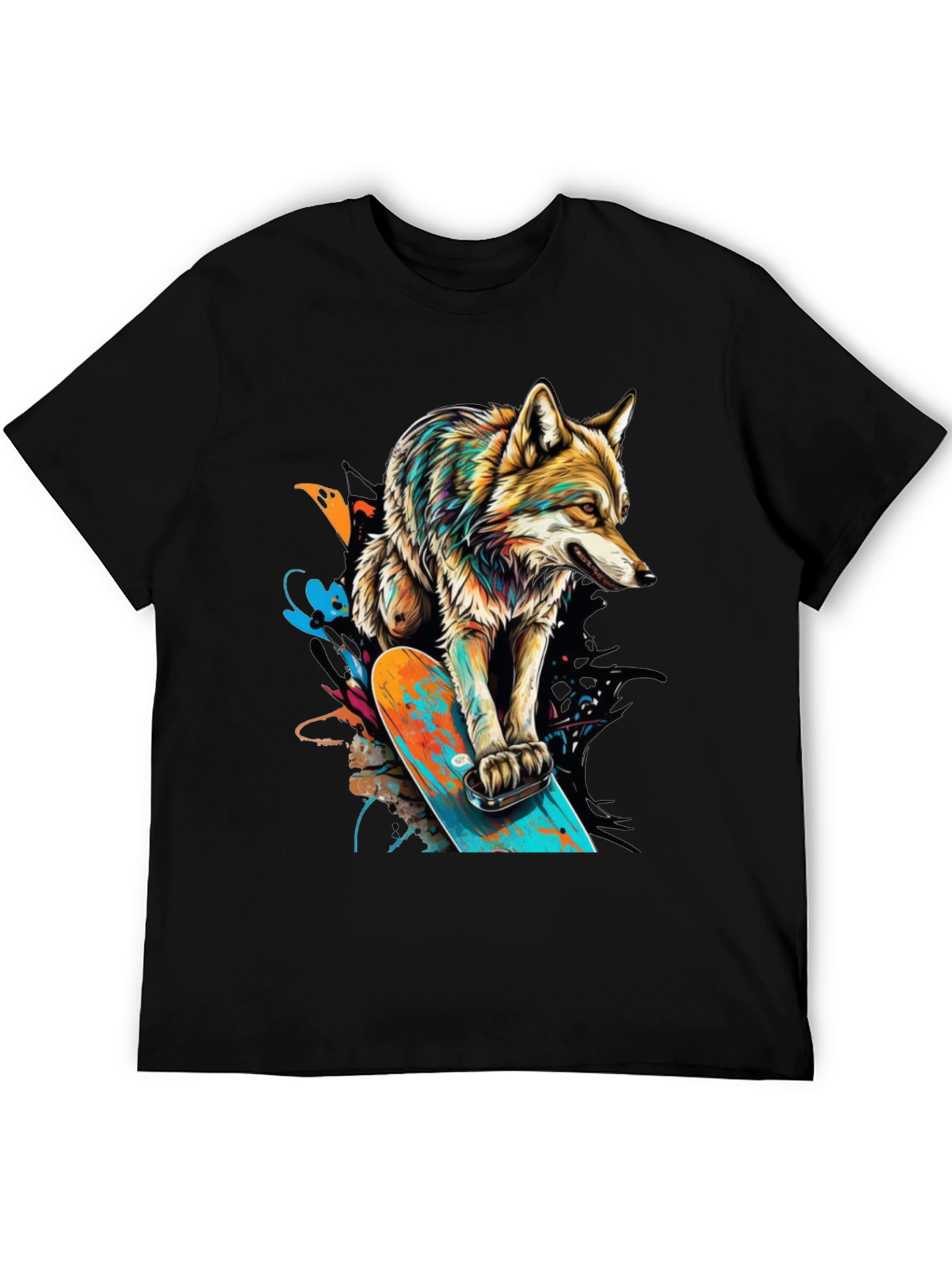 Wolf on Skateboard Graphic T-Shirt