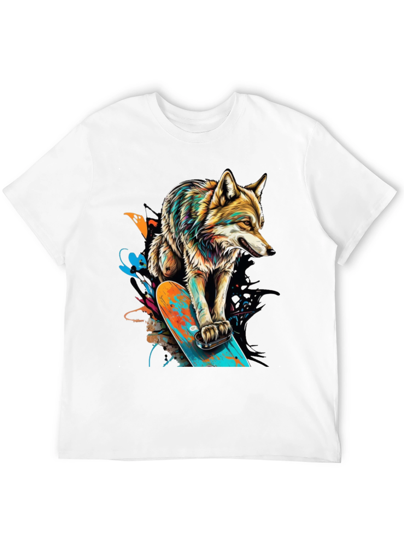 Wolf on Skateboard Graphic T-Shirt