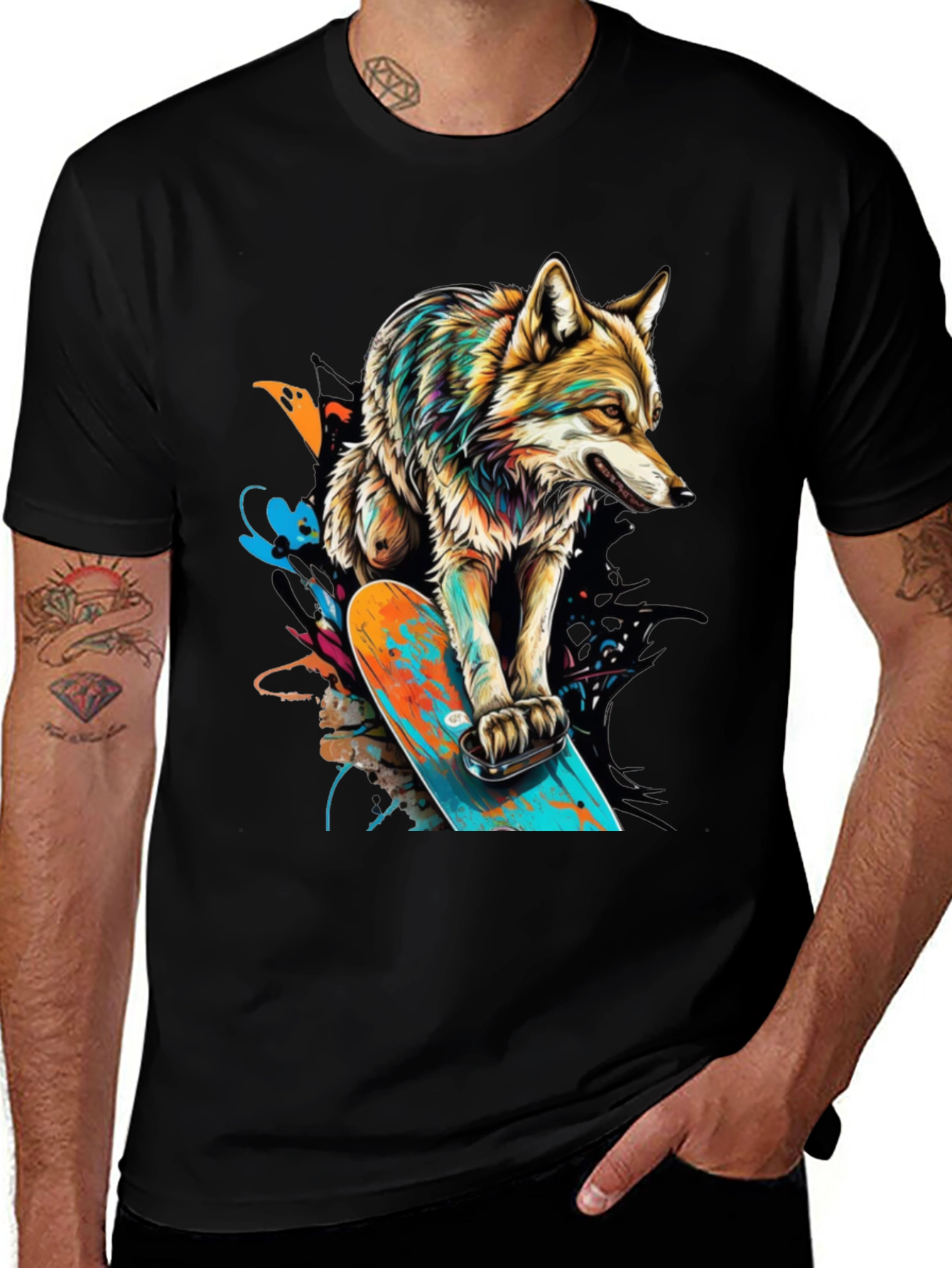 Wolf on Skateboard Graphic T-Shirt