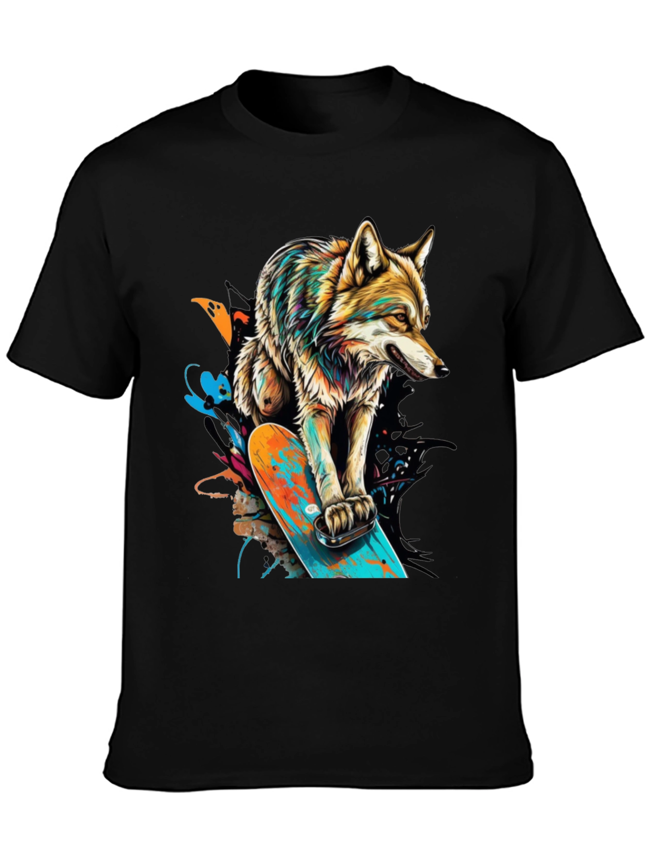Wolf on Skateboard Graphic T-Shirt