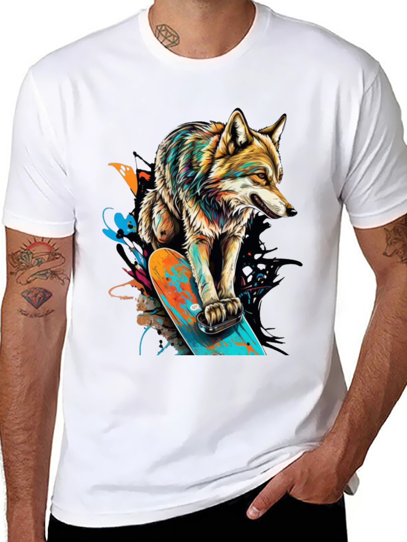 Wolf on Skateboard Graphic T-Shirt