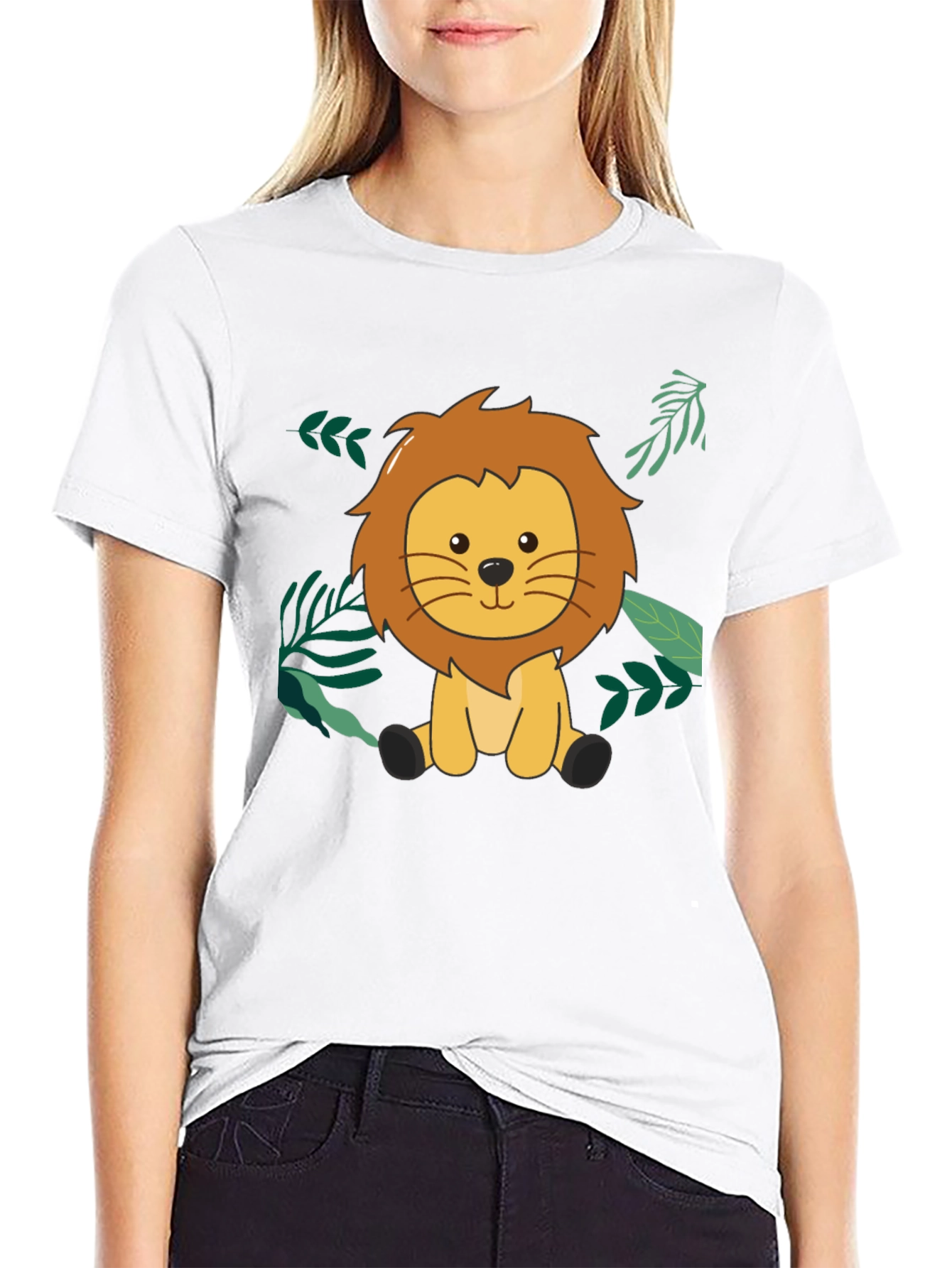 Cute Lion Graphic Black T-Shirt