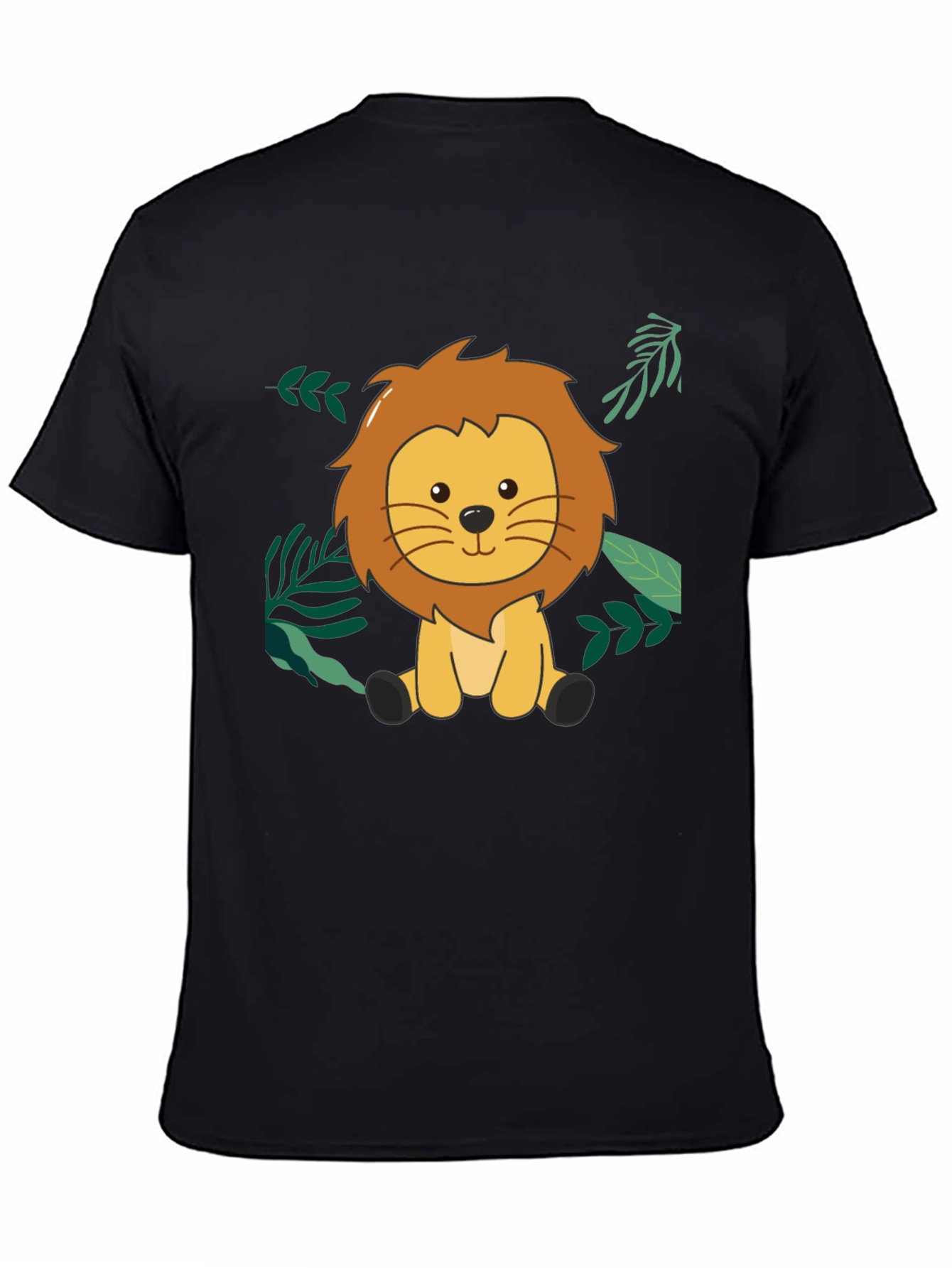 Cute Lion Graphic Black T-Shirt