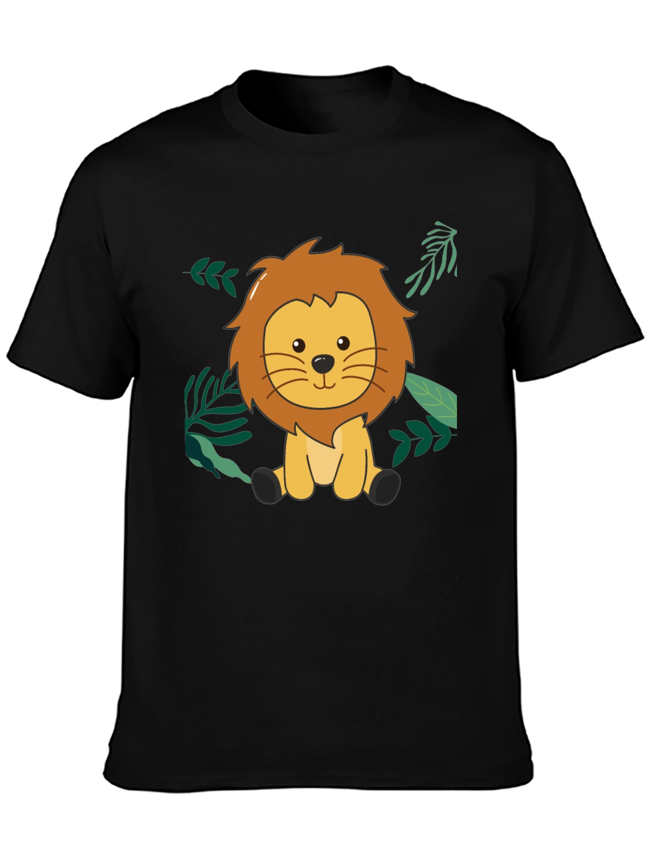 Cute Lion Graphic Black T-Shirt