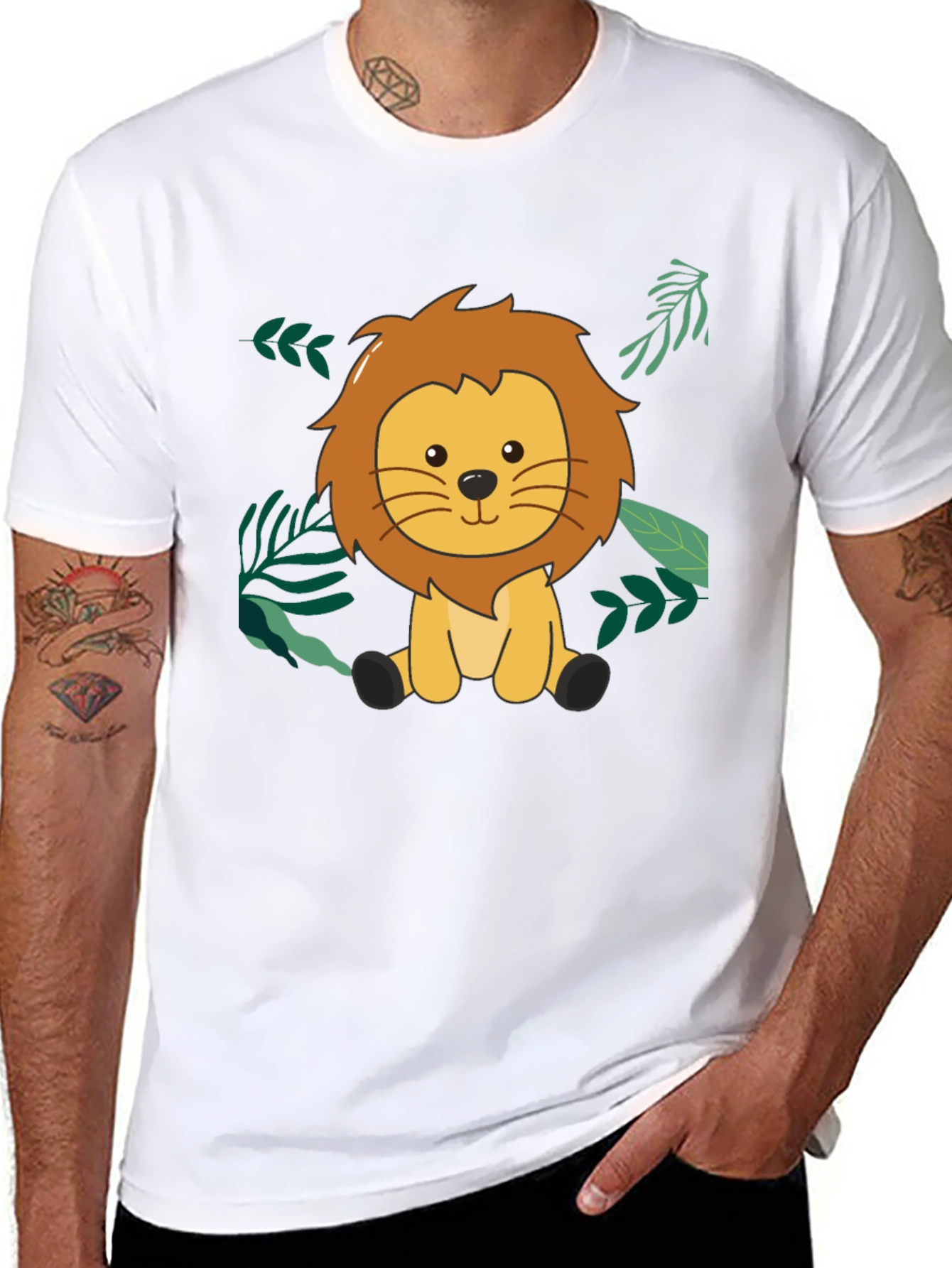 Cute Lion Graphic Black T-Shirt
