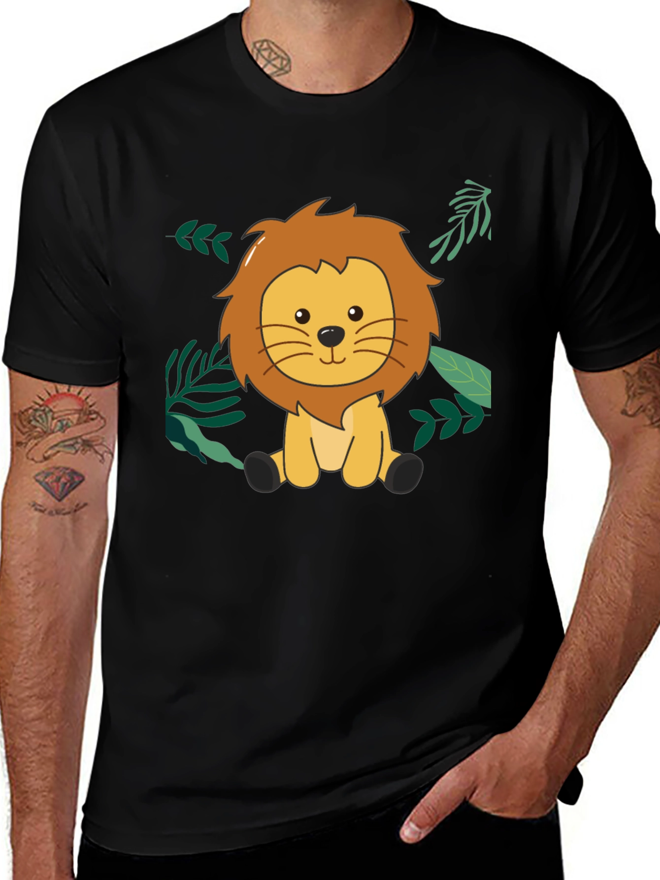 Cute Lion Graphic Black T-Shirt