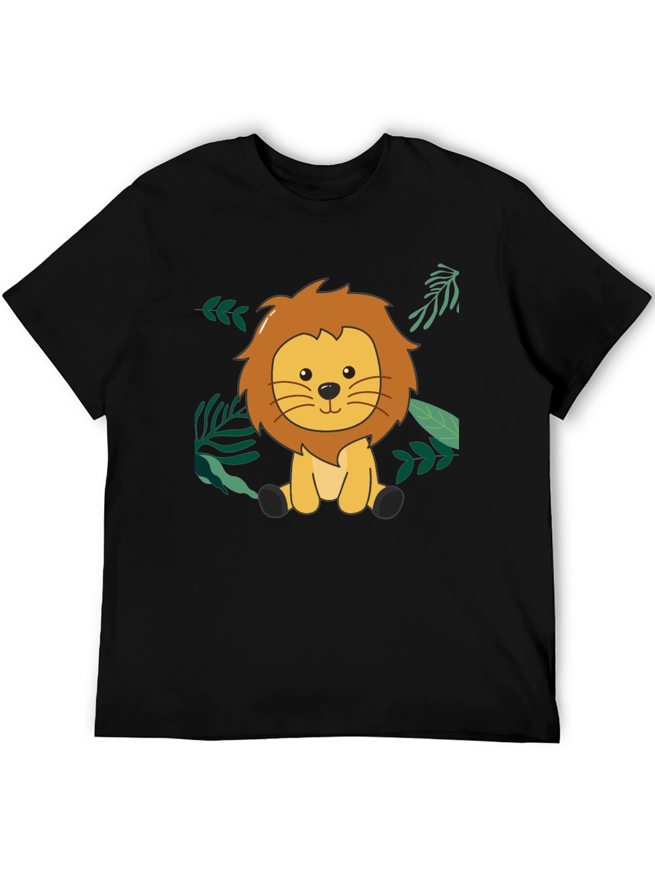 Cute Lion Graphic Black T-Shirt