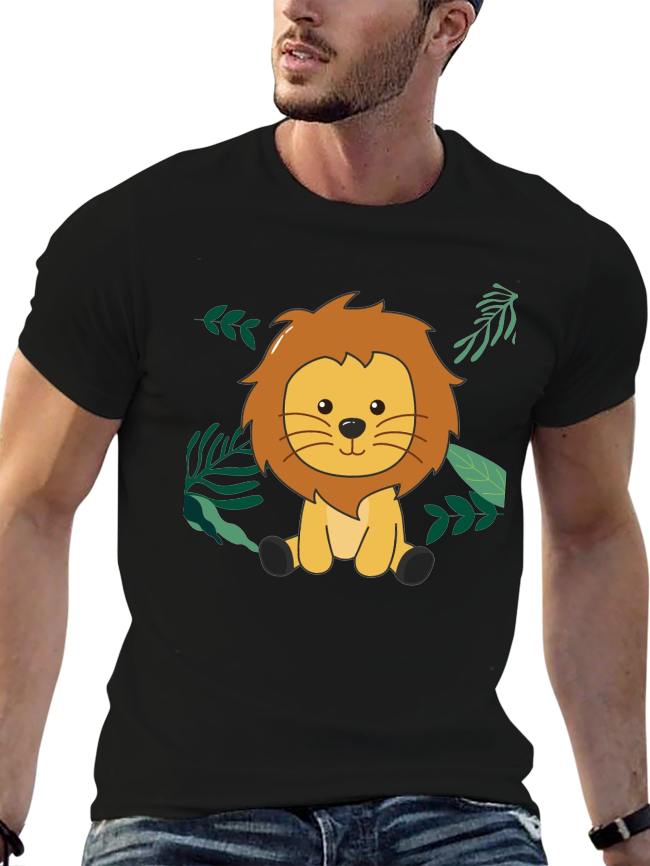 Cute Lion Graphic Black T-Shirt