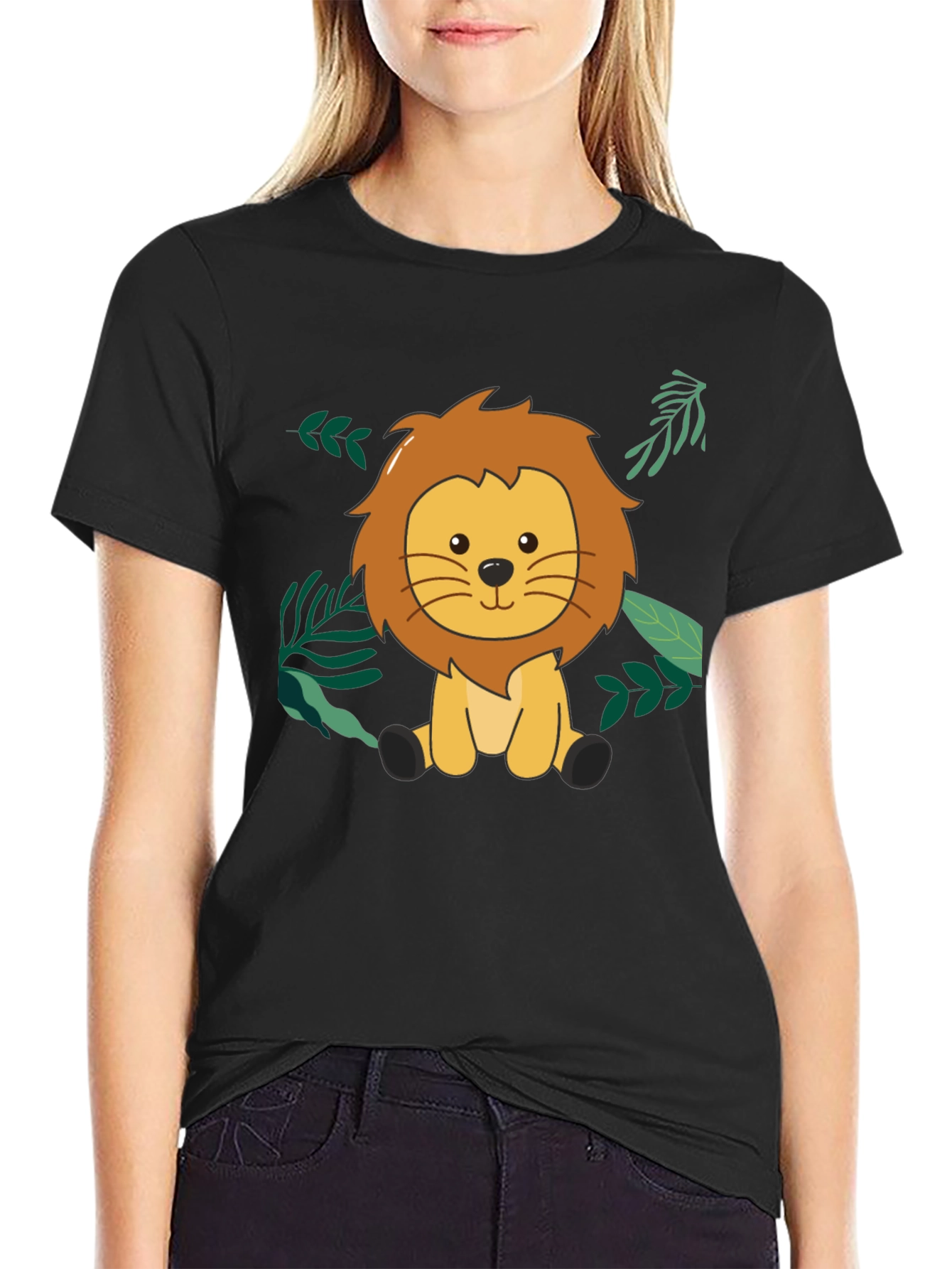 Cute Lion Graphic Black T-Shirt