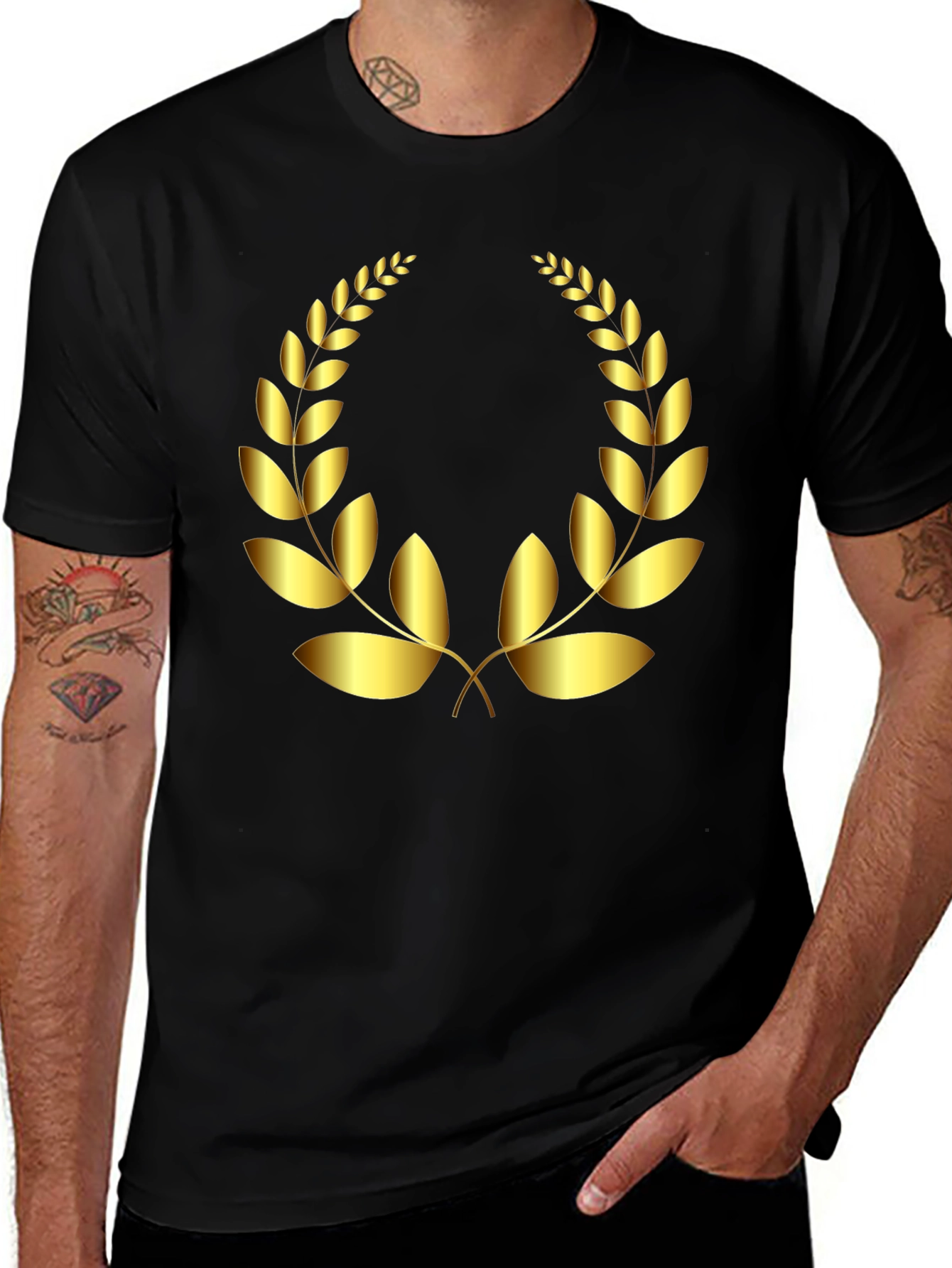 Golden Laurel Wreath Graphic Tee - Classic Style