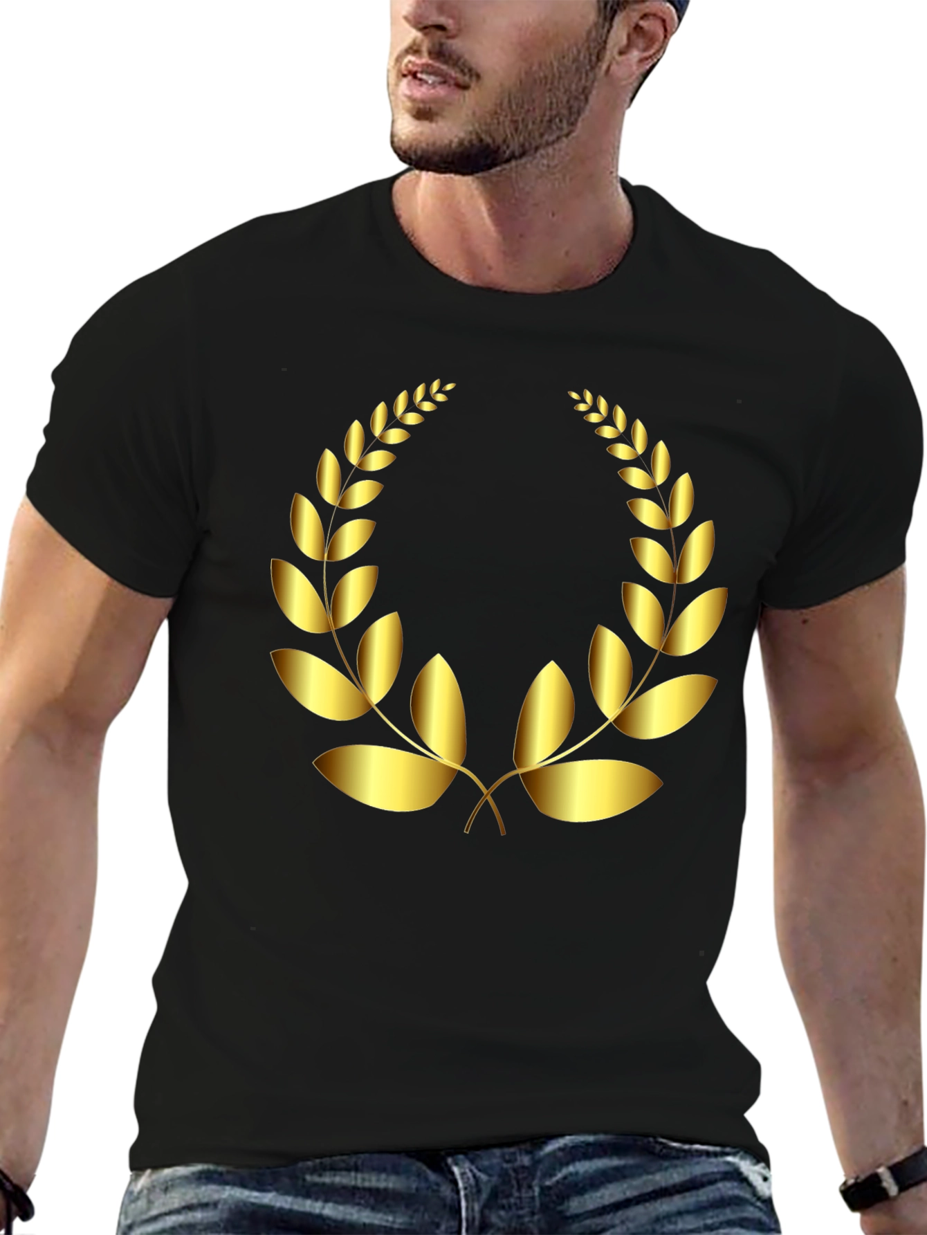 Golden Laurel Wreath Graphic Tee - Classic Style