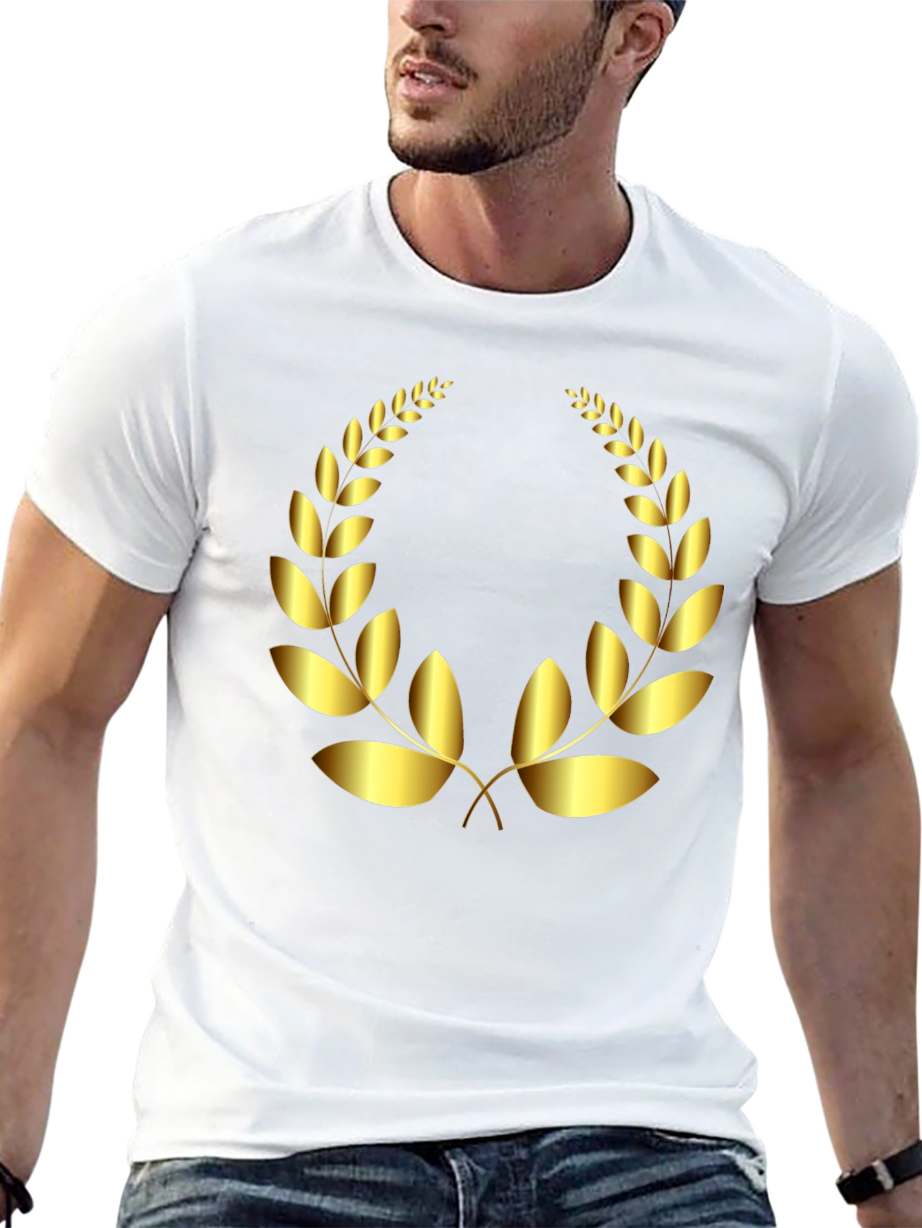 Golden Laurel Wreath Graphic Tee - Classic Style