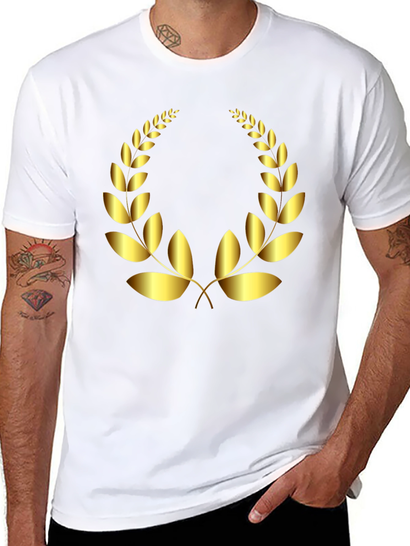 Golden Laurel Wreath Graphic Tee - Classic Style