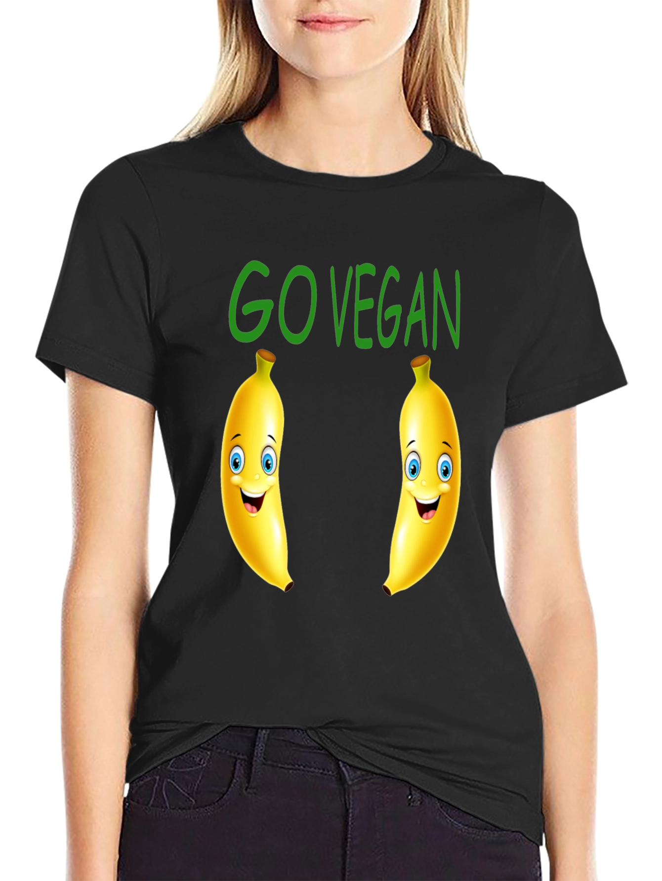 Go Vegan Banana Cartoon Graphic Tee