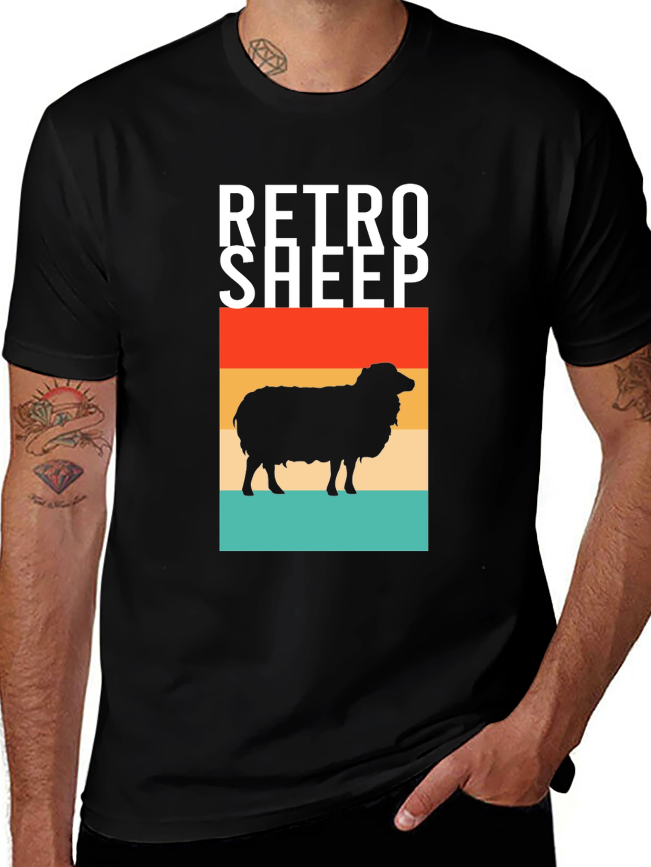 Retro Sheep Graphic Tee - Stylish Mens Black T-Shirt