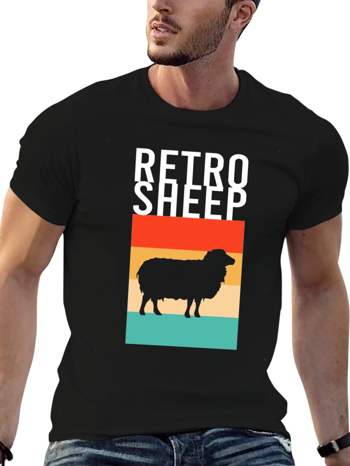 Retro Sheep Graphic Tee - Stylish Mens Black T-Shirt