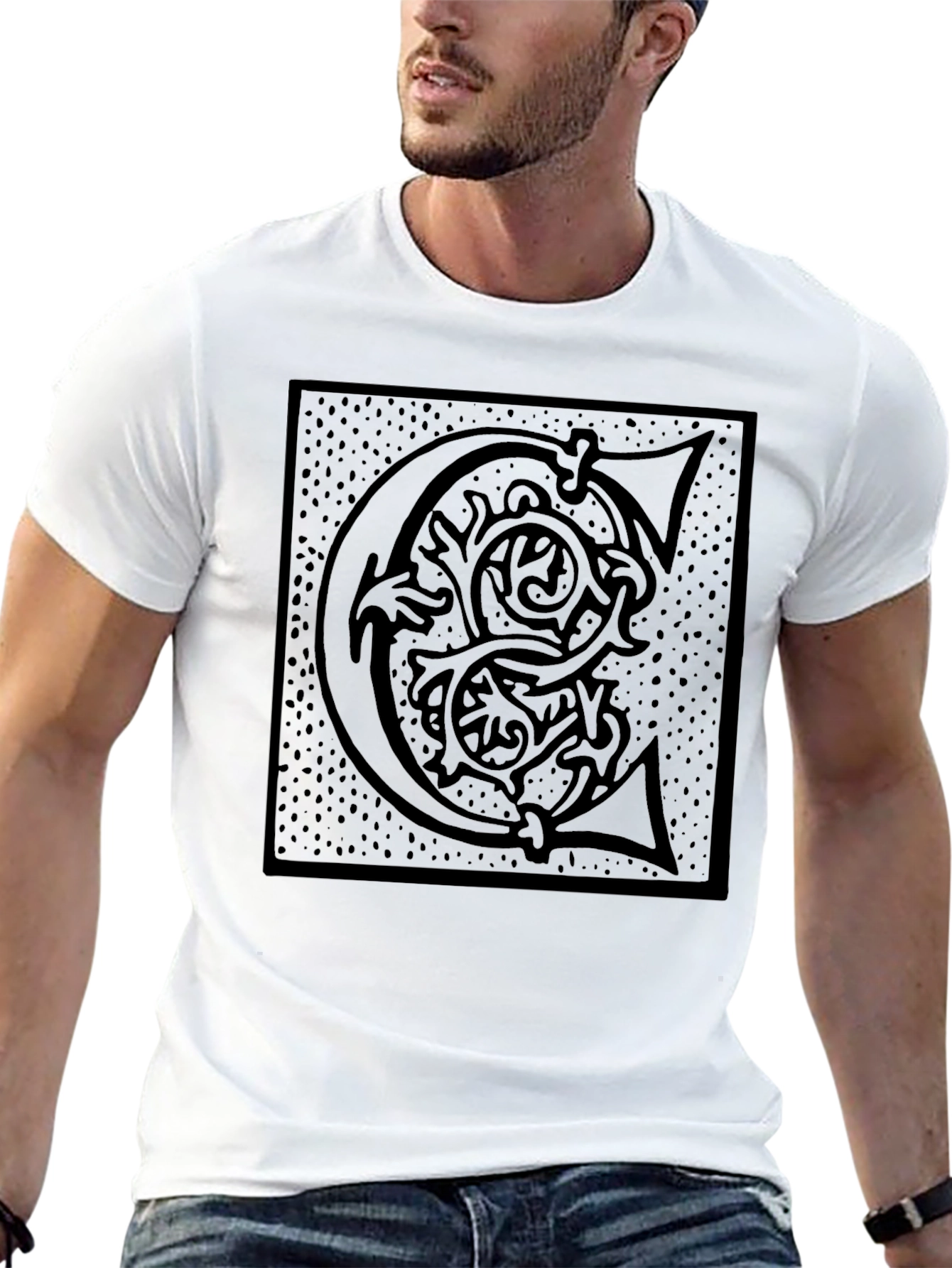 Ornate Initial C Graphic T-Shirt - Black