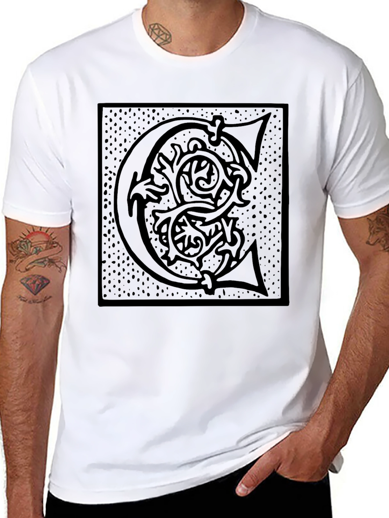 Ornate Initial C Graphic T-Shirt - Black
