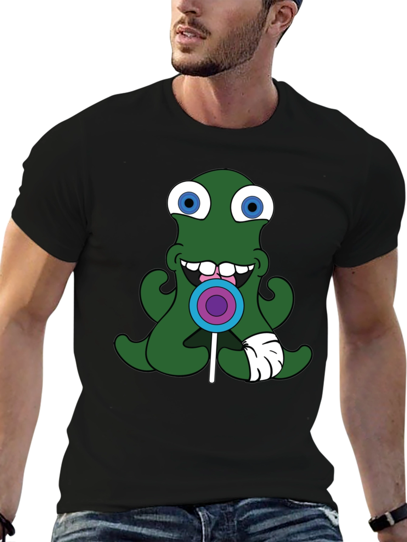 Green Alien Lollipop Graphic Tee - Black