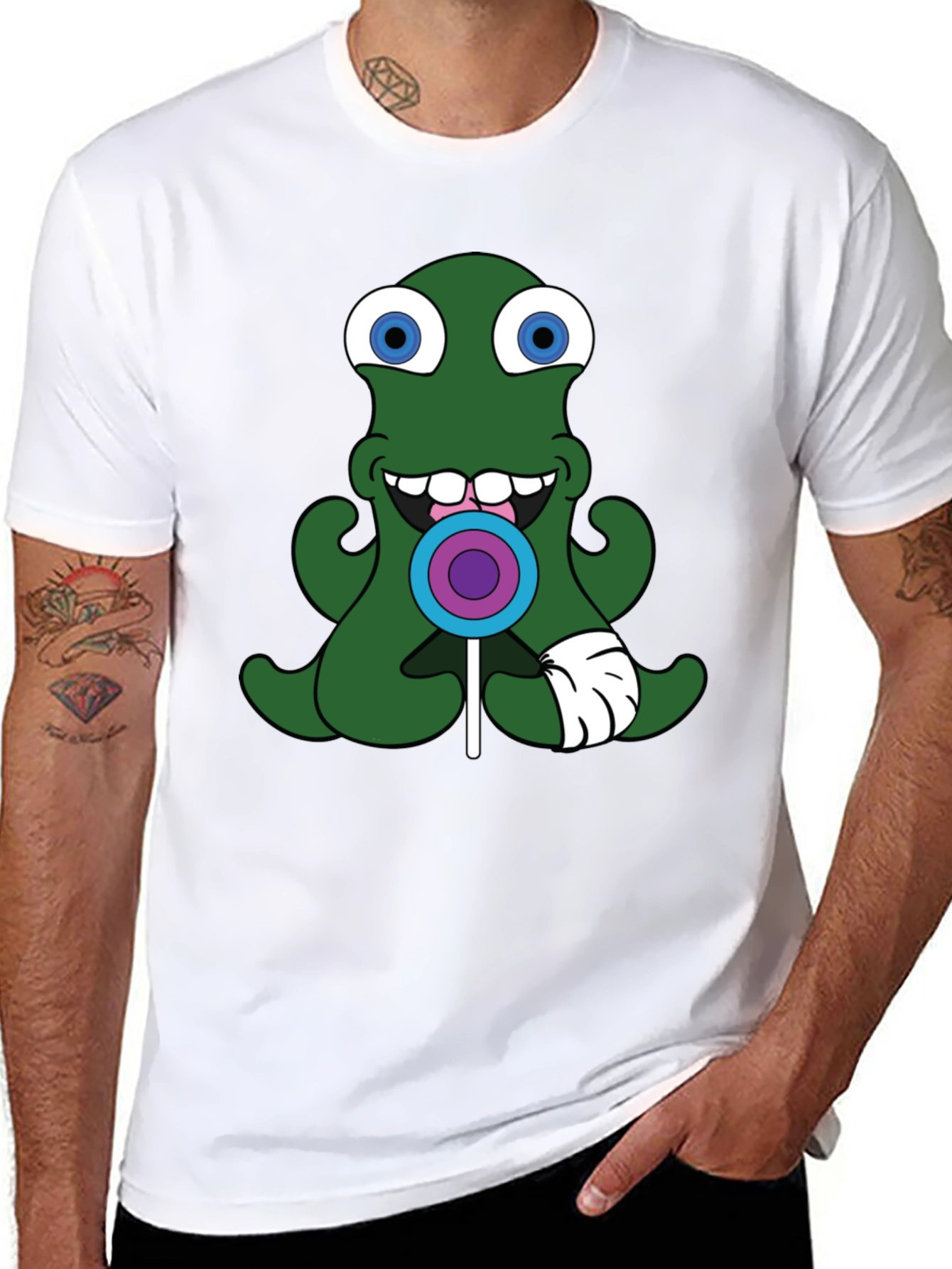 Green Alien Lollipop Graphic Tee - Black
