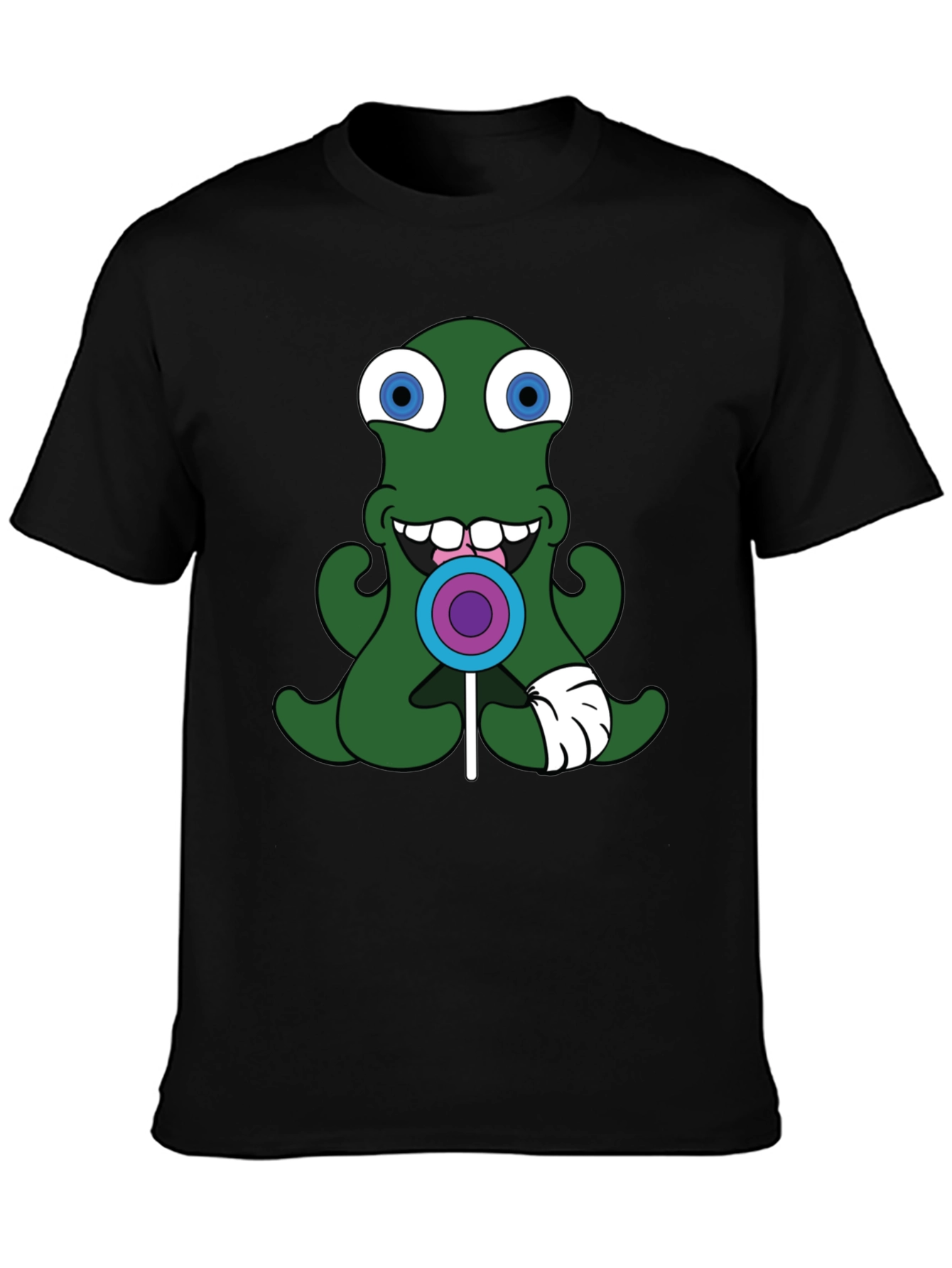 Green Alien Lollipop Graphic Tee - Black