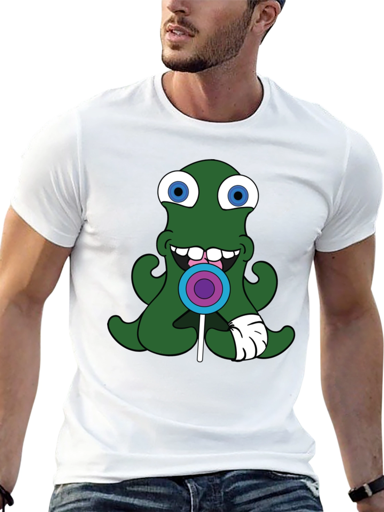 Green Alien Lollipop Graphic Tee - Black