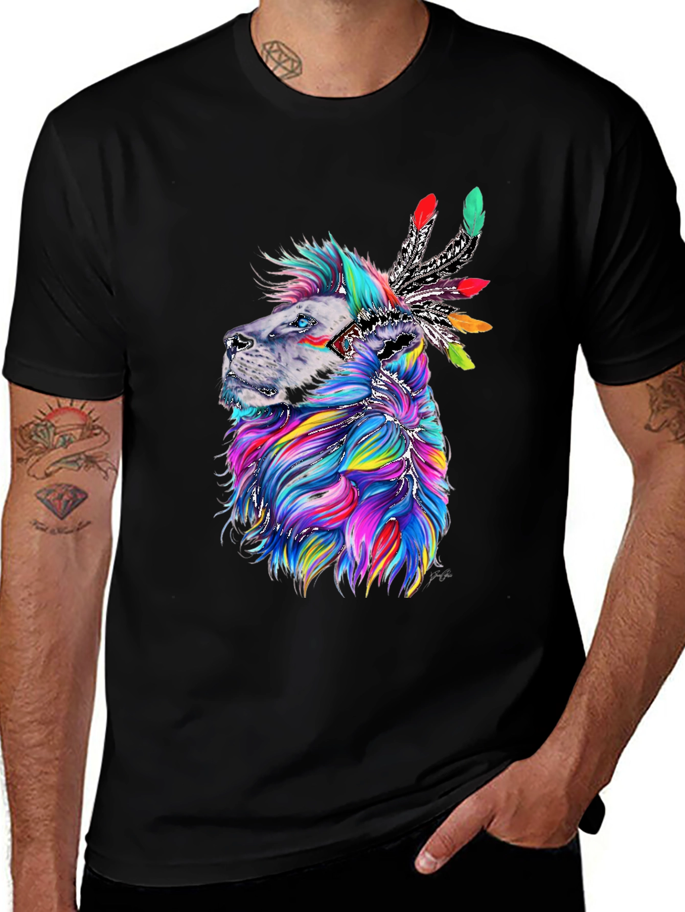Lion Headdress Graphic Print Tee - Vibrant Design