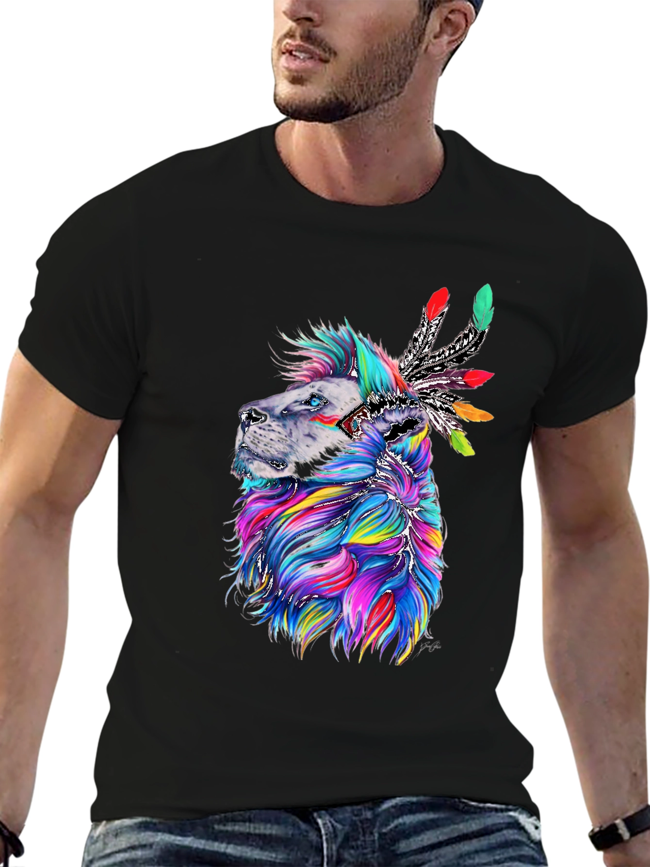 Lion Headdress Graphic Print Tee - Vibrant Design
