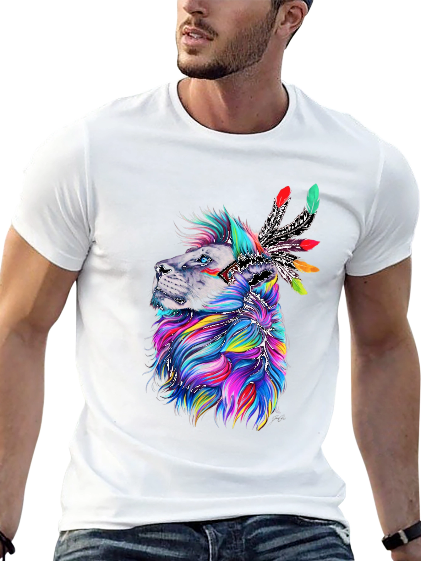 Lion Headdress Graphic Print Tee - Vibrant Design