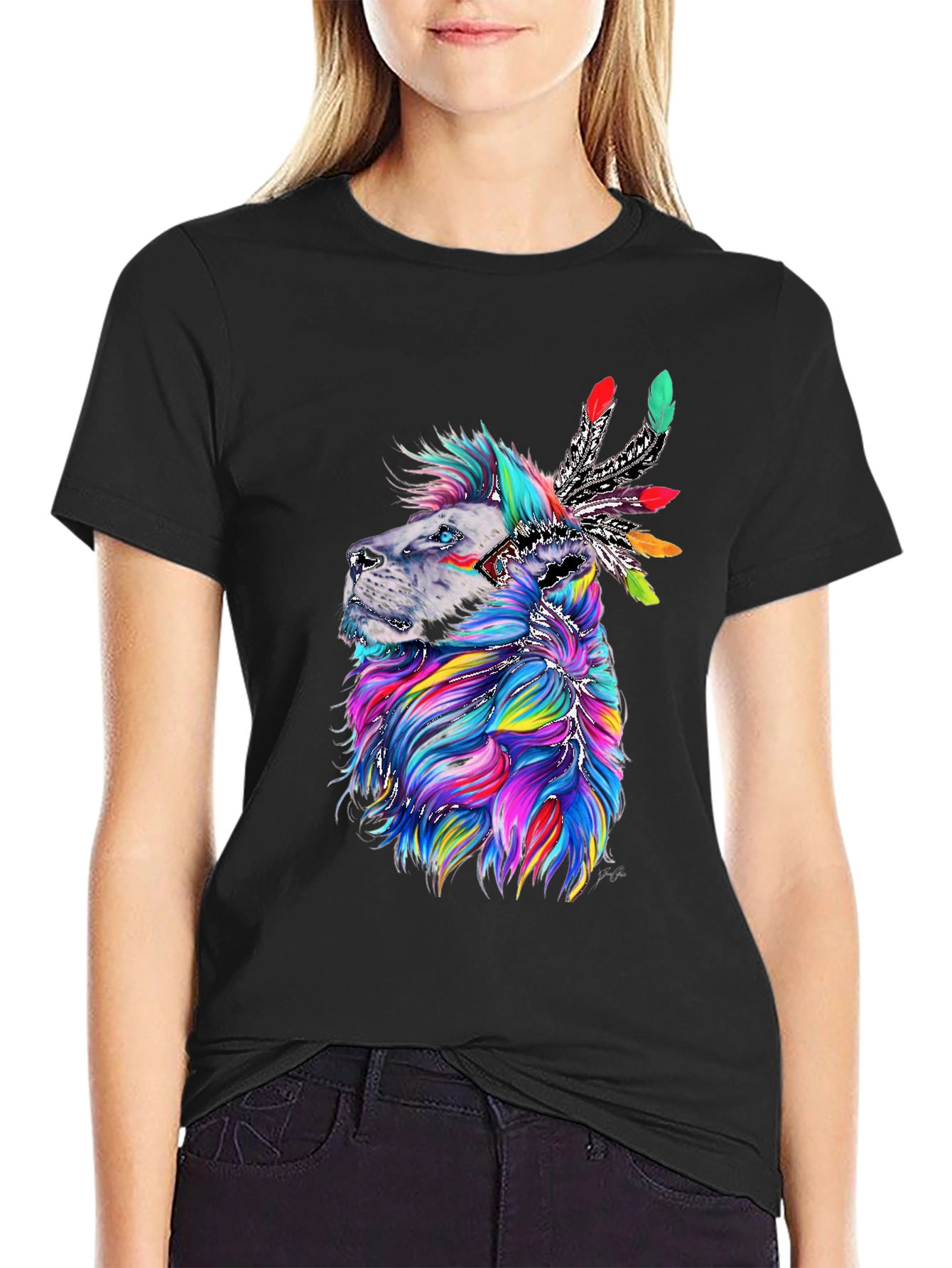 Lion Headdress Graphic Print Tee - Vibrant Design