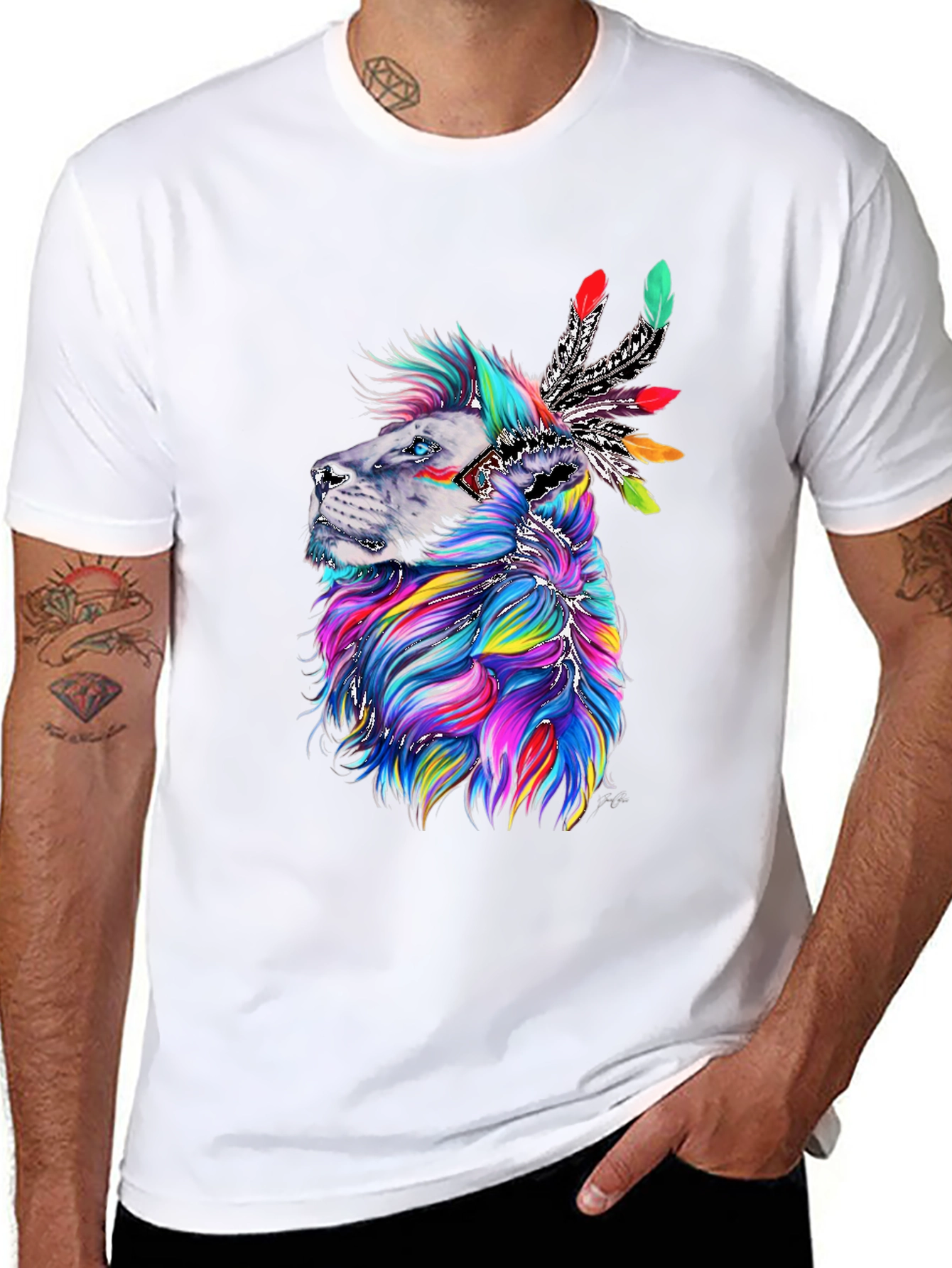 Lion Headdress Graphic Print Tee - Vibrant Design