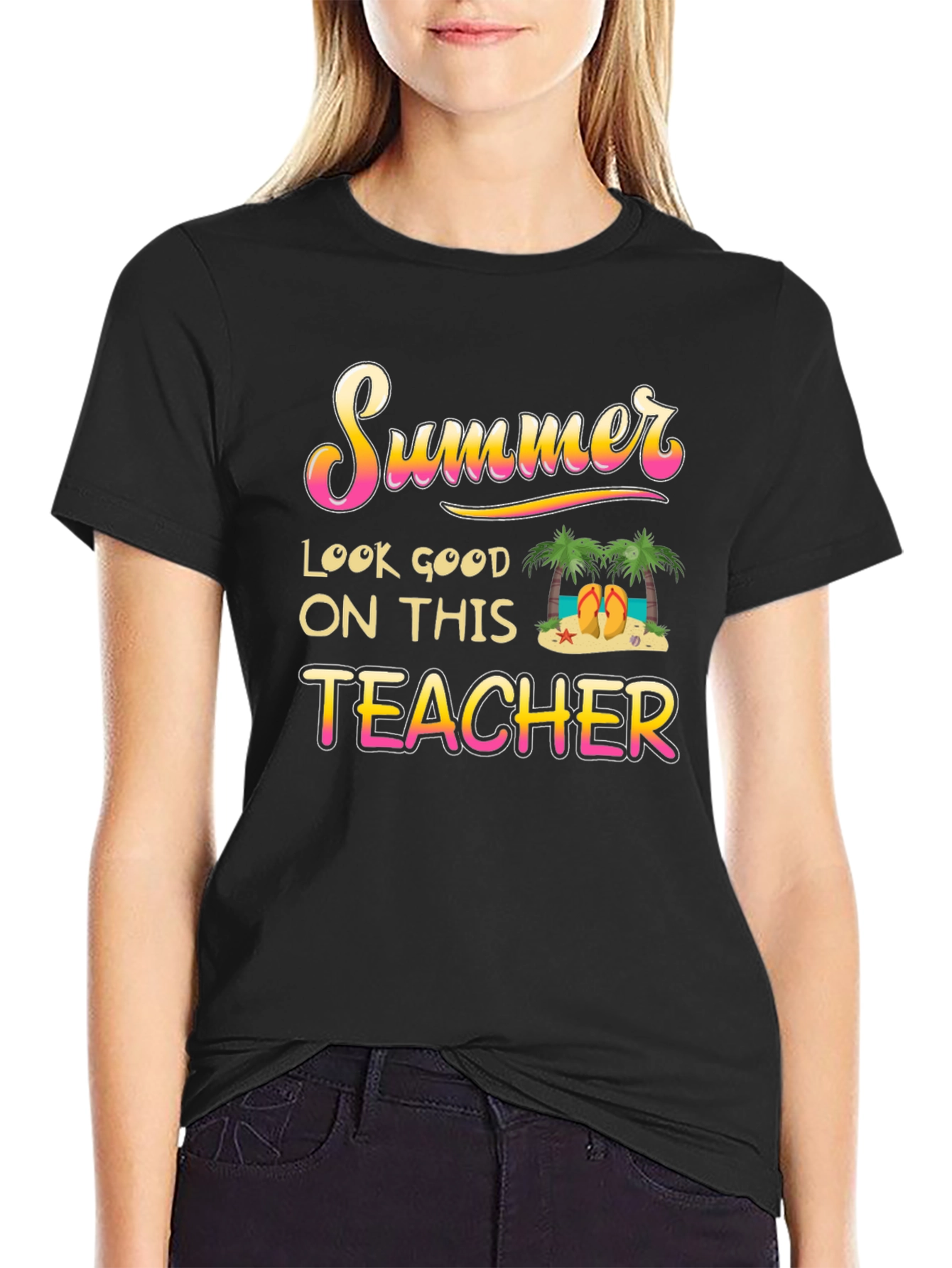 Summer Teacher Graphic T-Shirt - Black