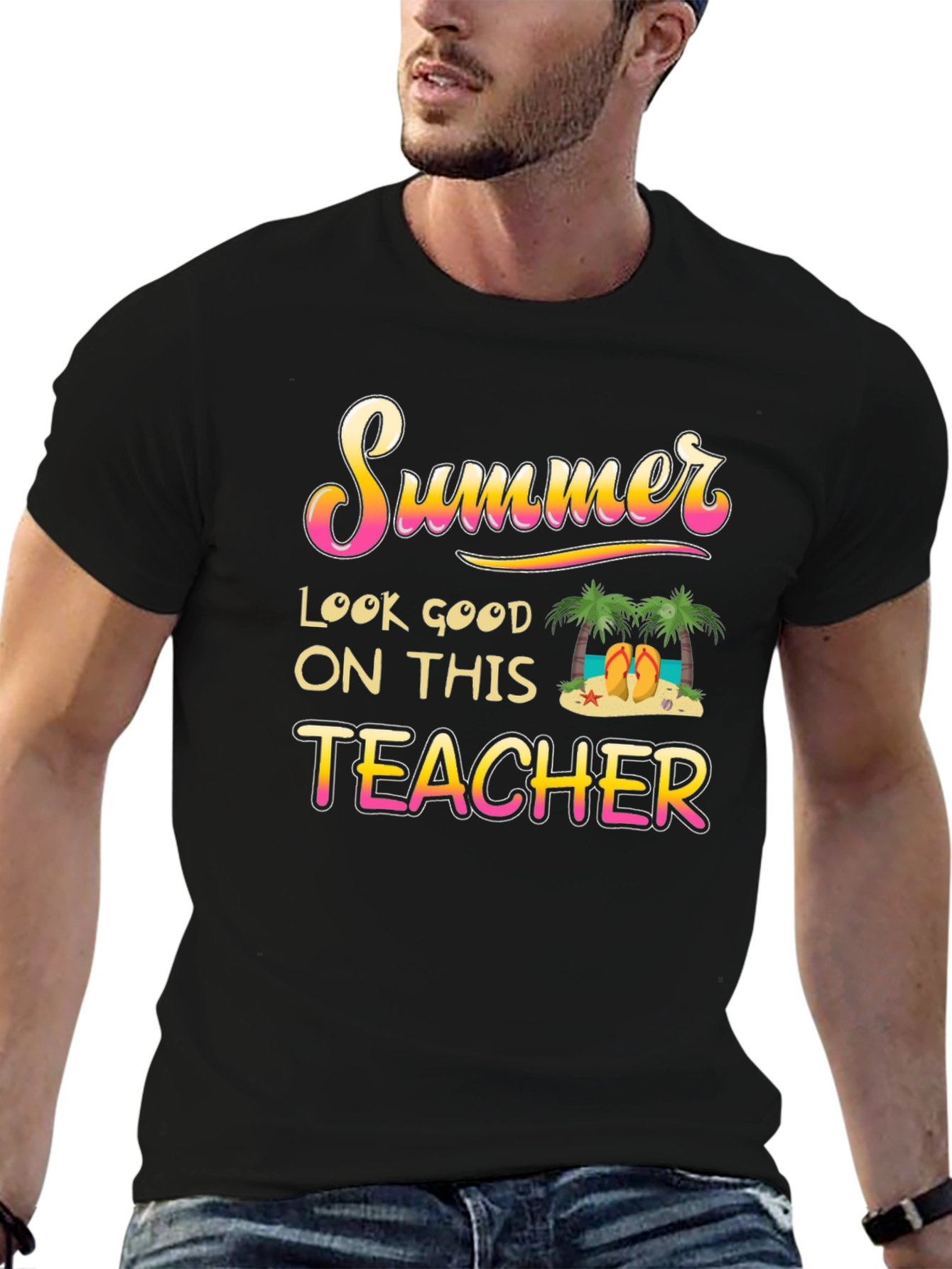 Summer Teacher Graphic T-Shirt - Black