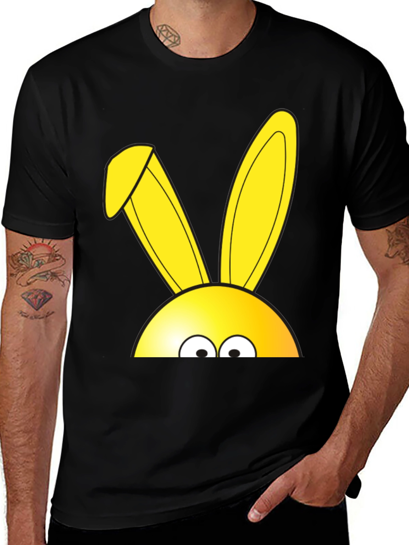 Easter Bunny Peeking T-Shirt - Black