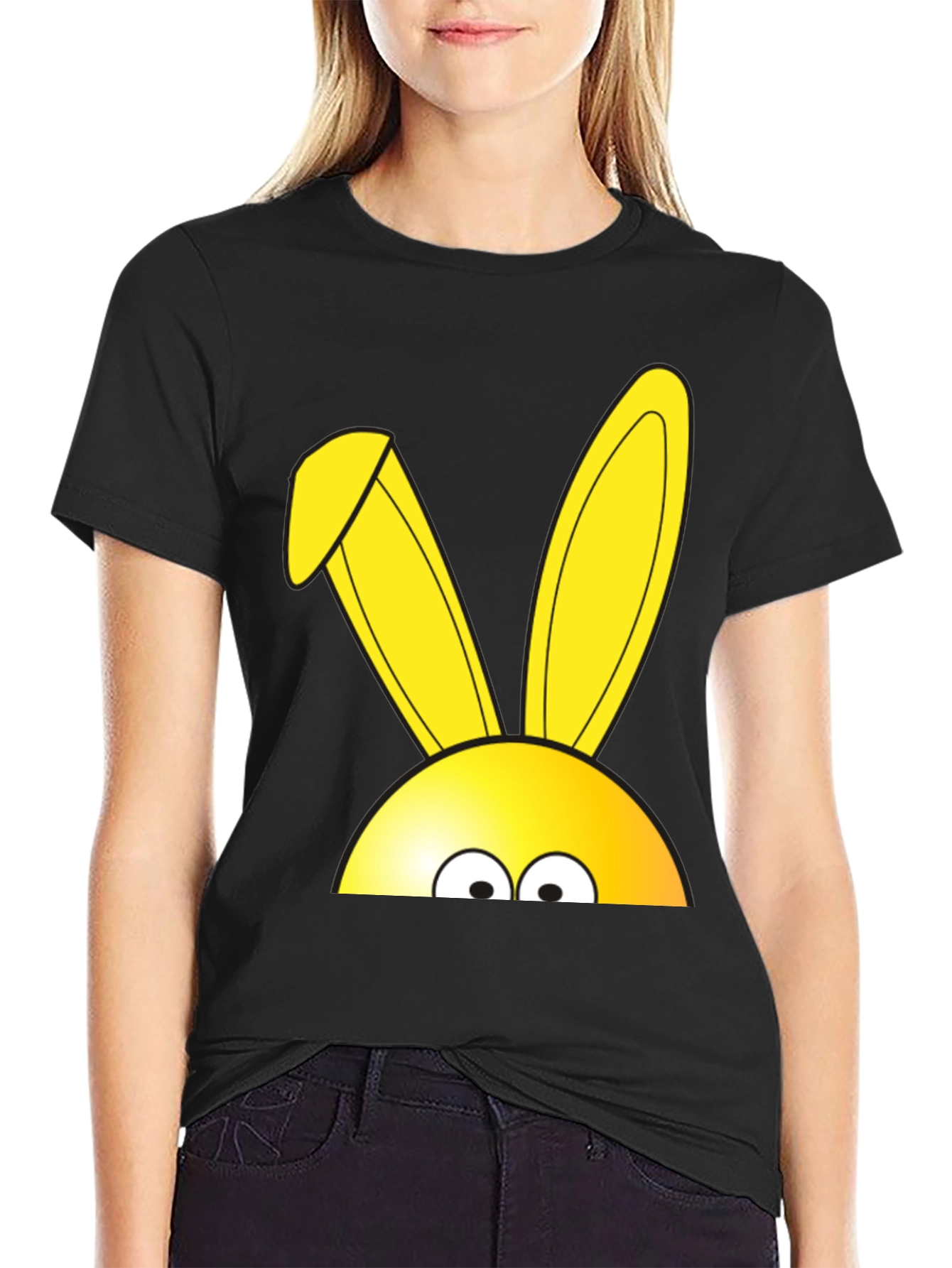 Easter Bunny Peeking T-Shirt - Black
