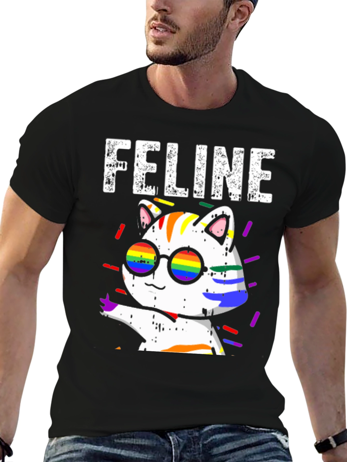 Feline Pride T-Shirt - Rainbow Cat