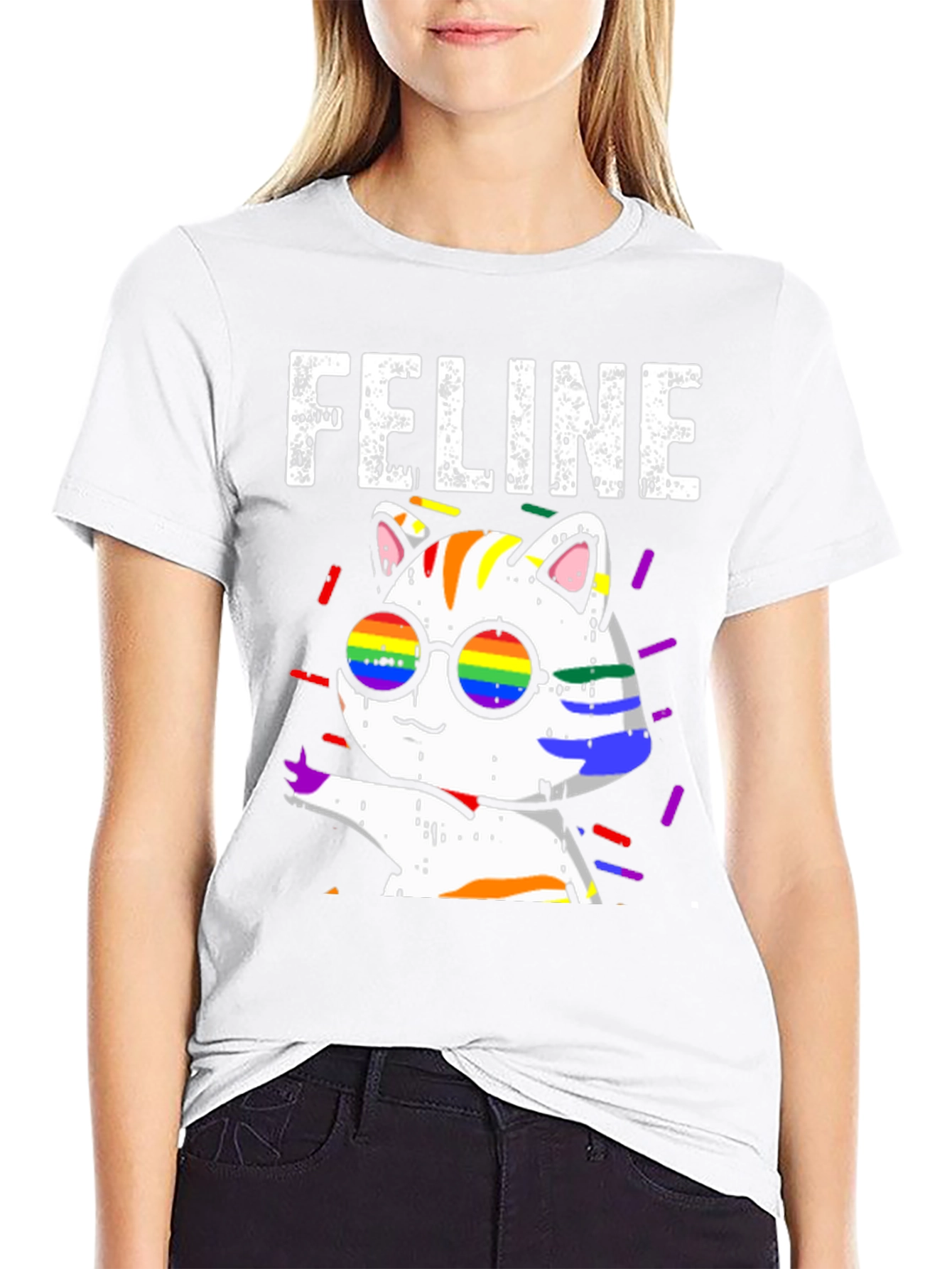 Feline Pride T-Shirt - Rainbow Cat