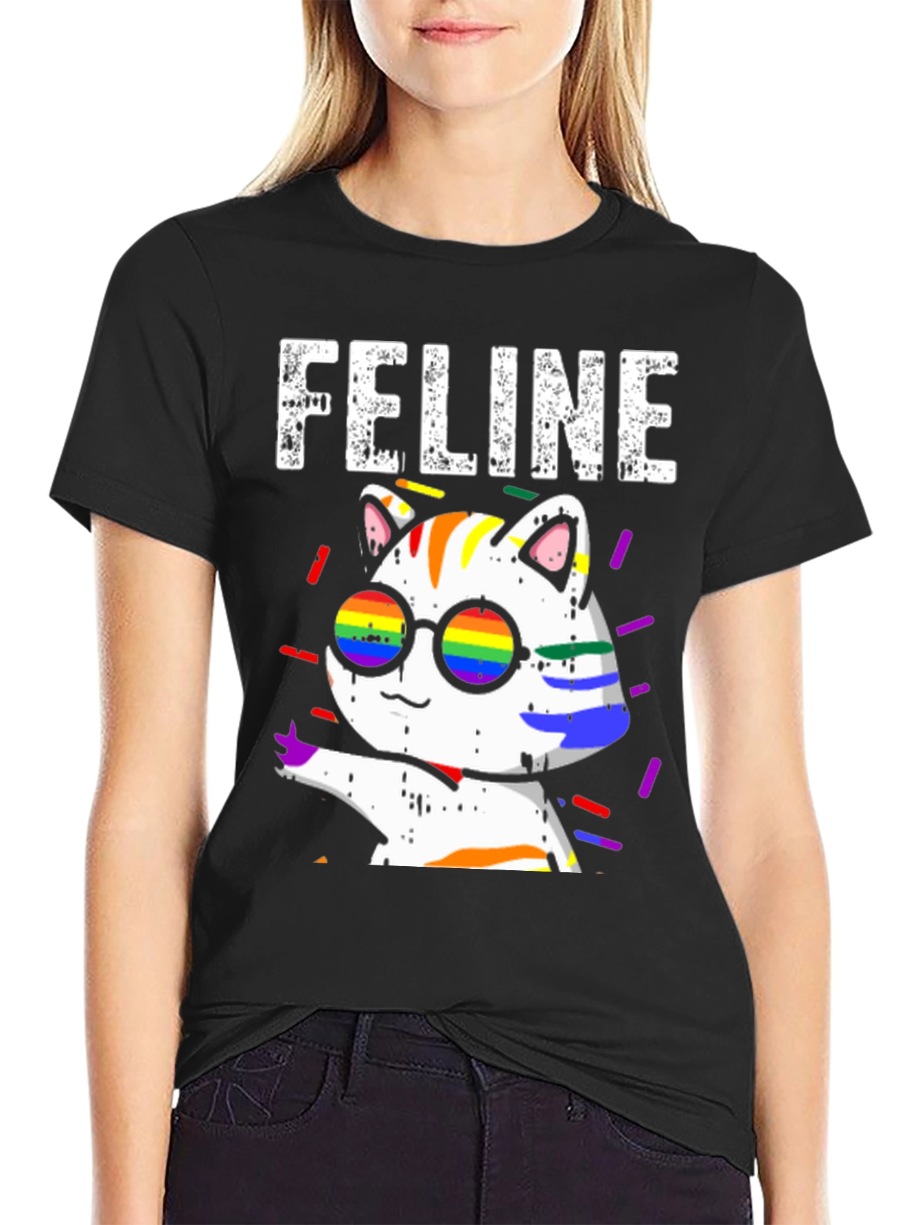 Feline Pride T-Shirt - Rainbow Cat