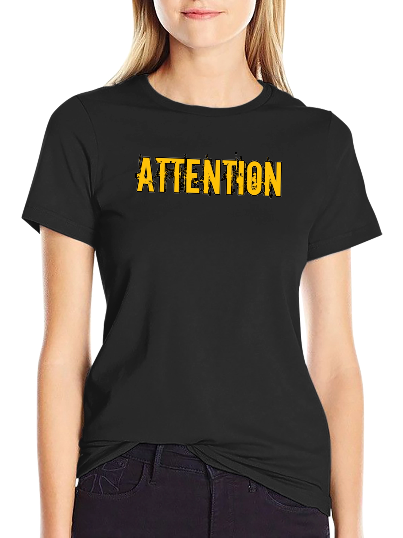 Attention Graphic Print Black T-Shirt