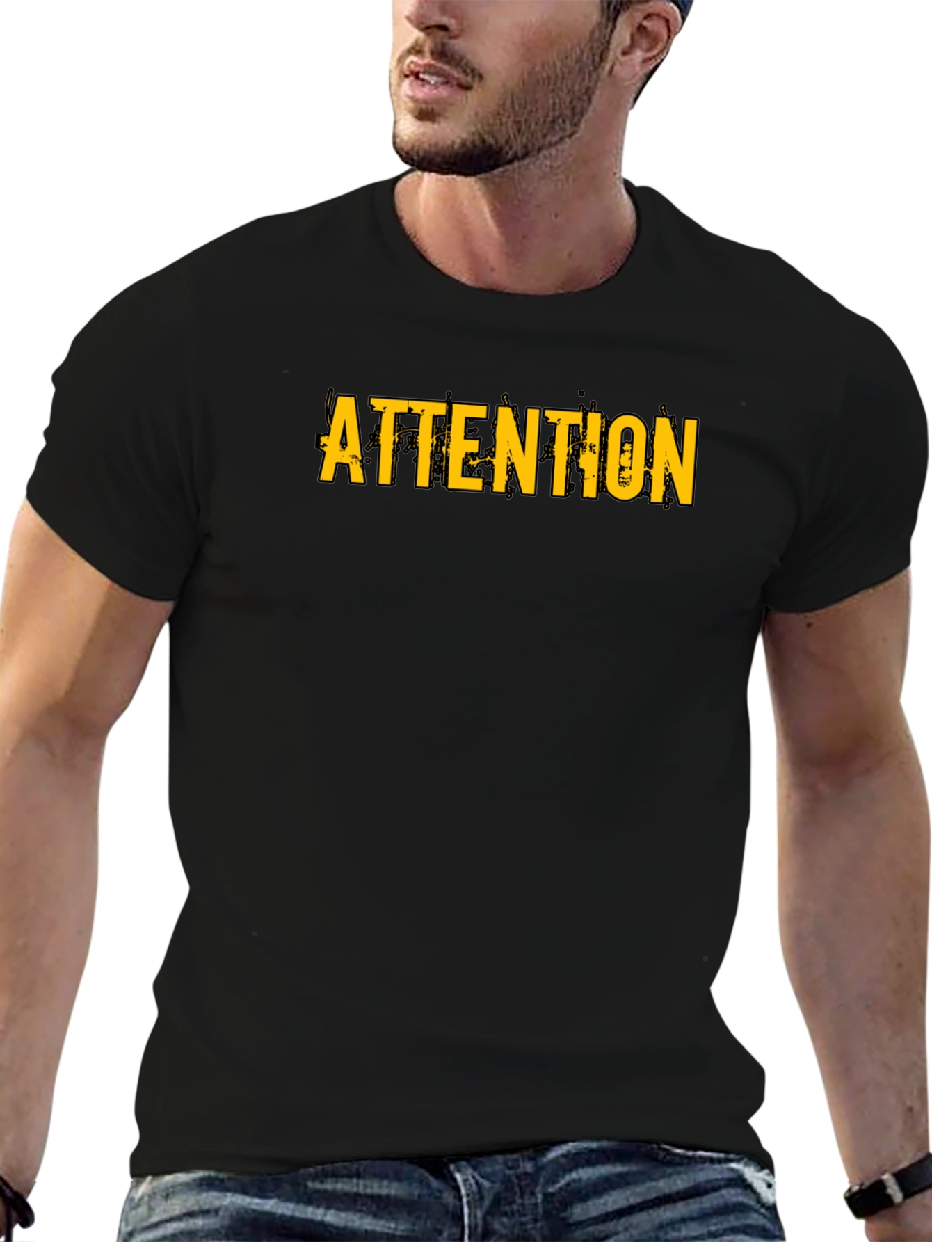 Attention Graphic Print Black T-Shirt