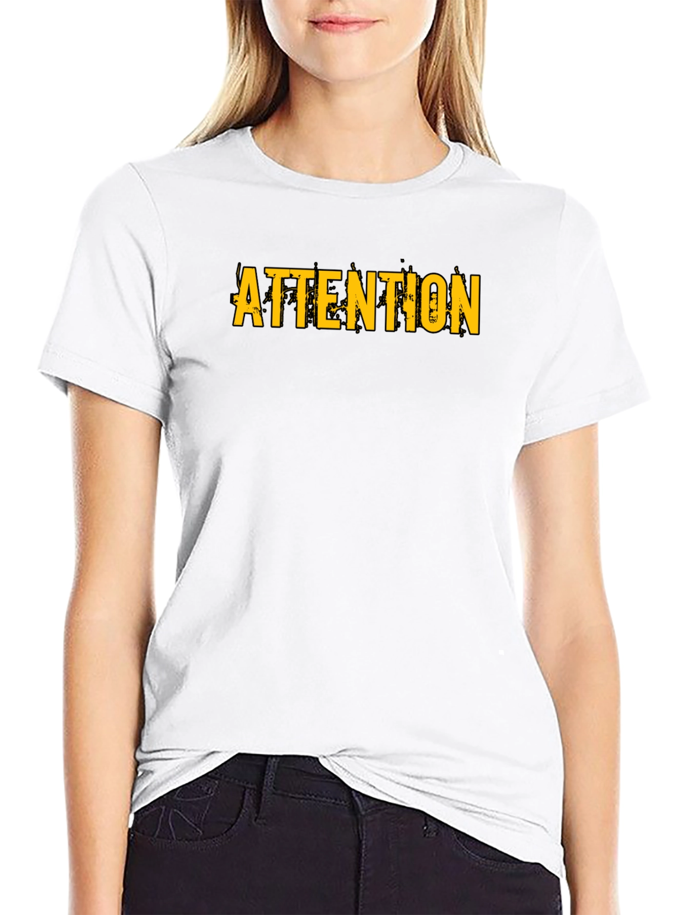 Attention Graphic Print Black T-Shirt