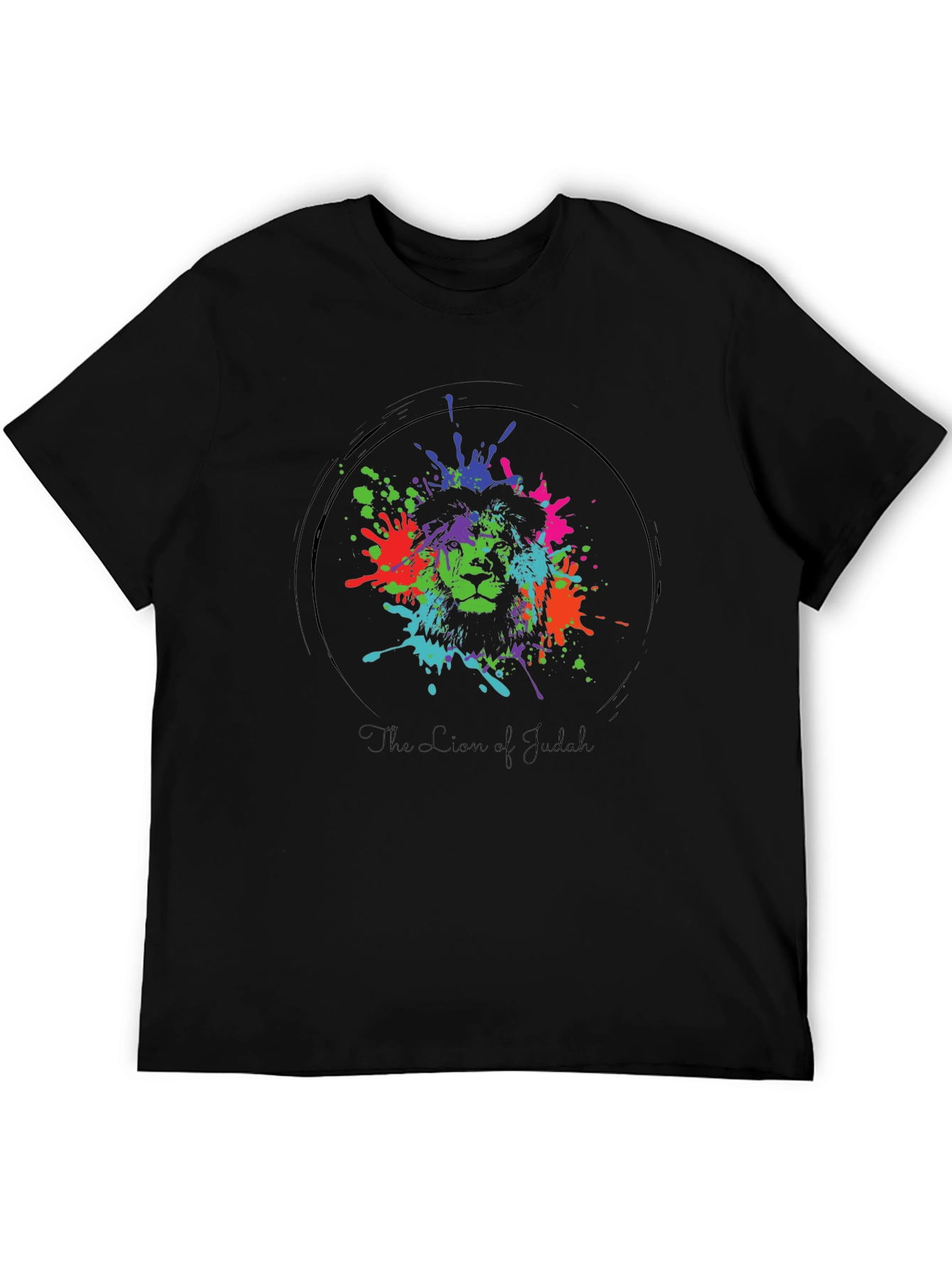 Lion of Judah Splatter Print Black T-Shirt