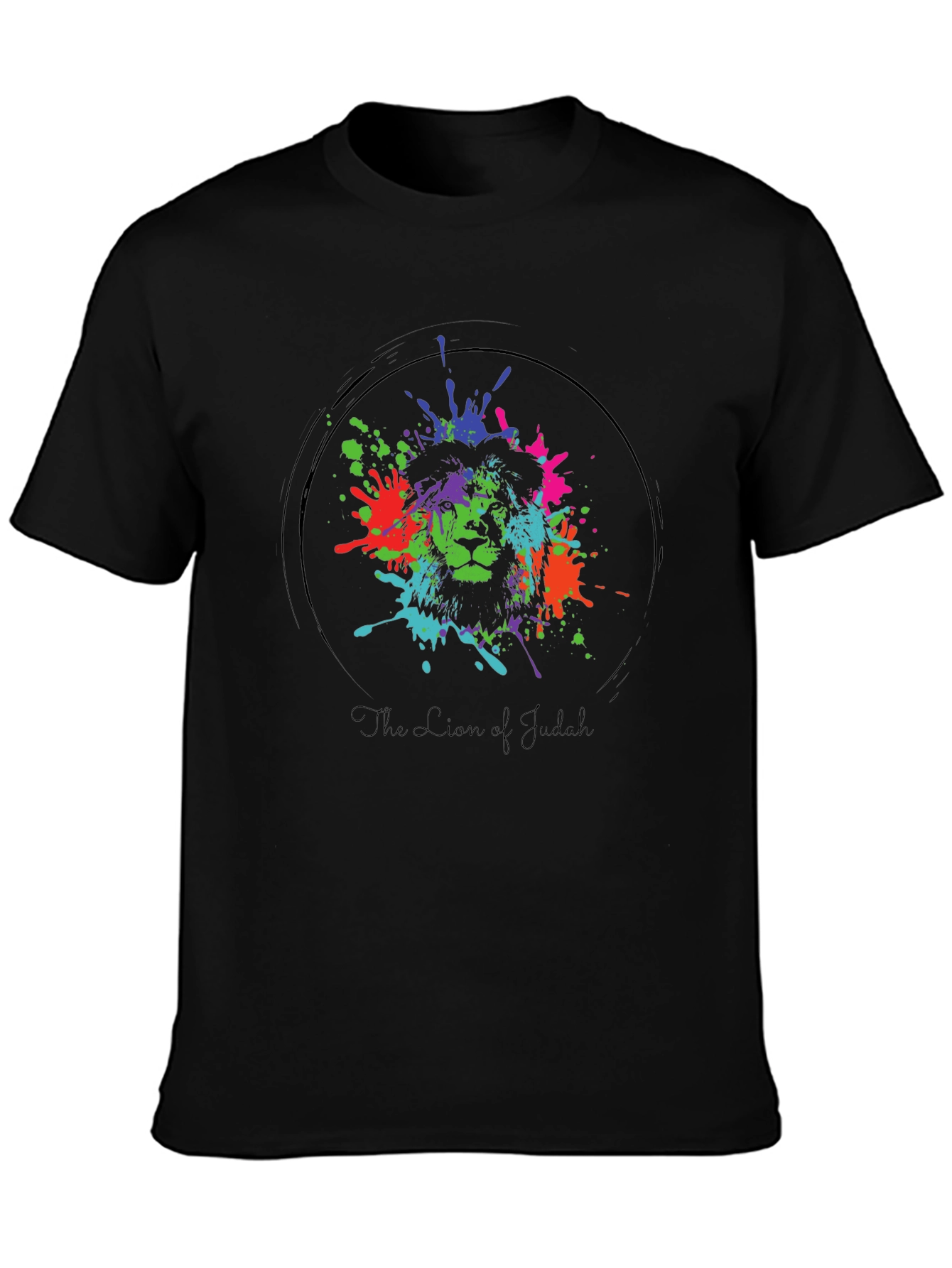 Lion of Judah Splatter Print Black T-Shirt