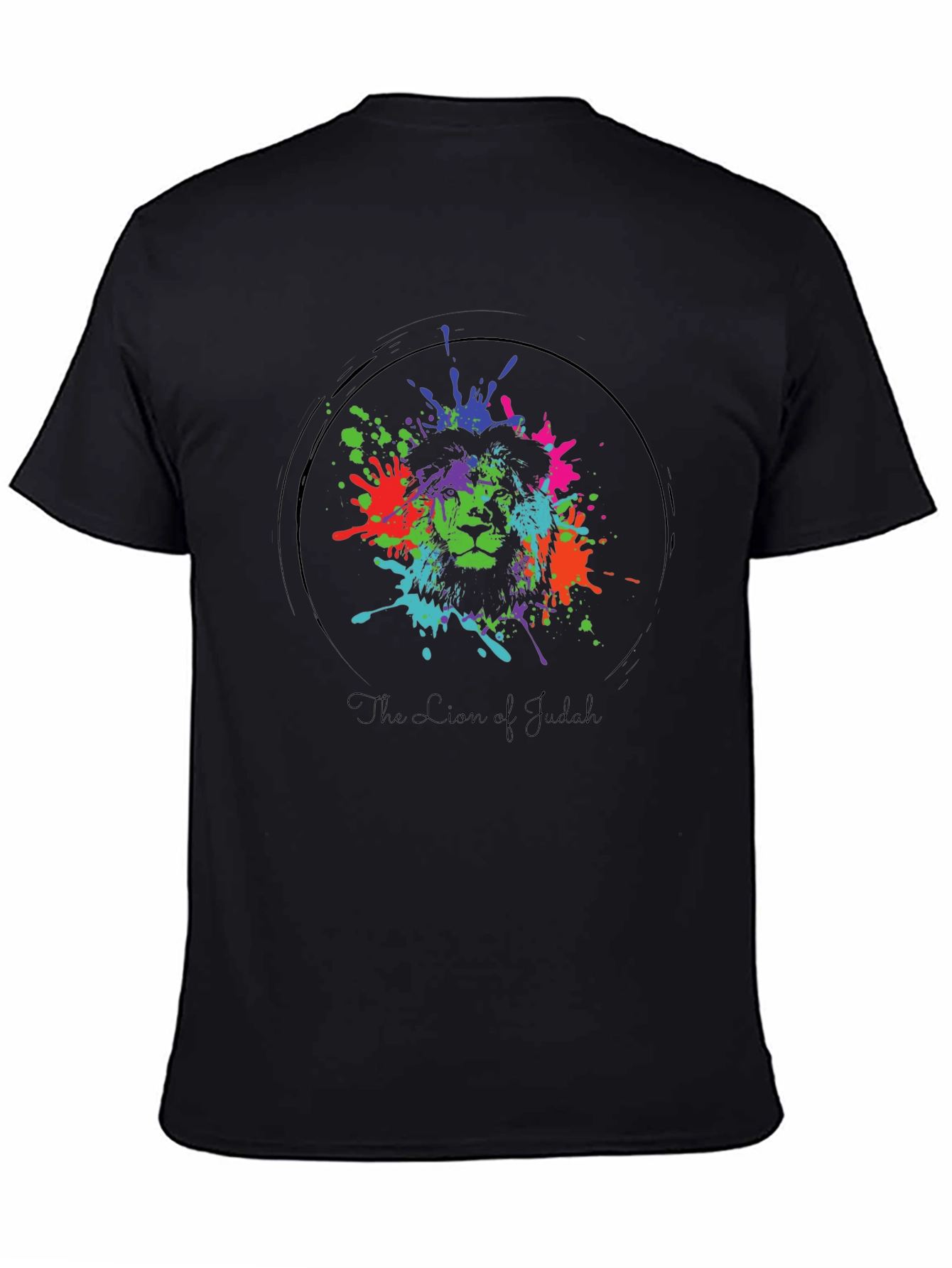 Lion of Judah Splatter Print Black T-Shirt