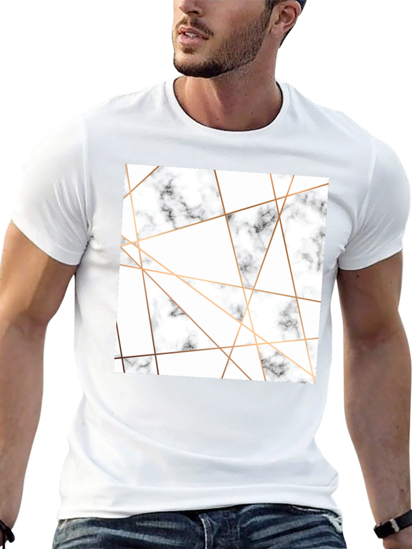 Modern Marble Geometric Print Black T-Shirt